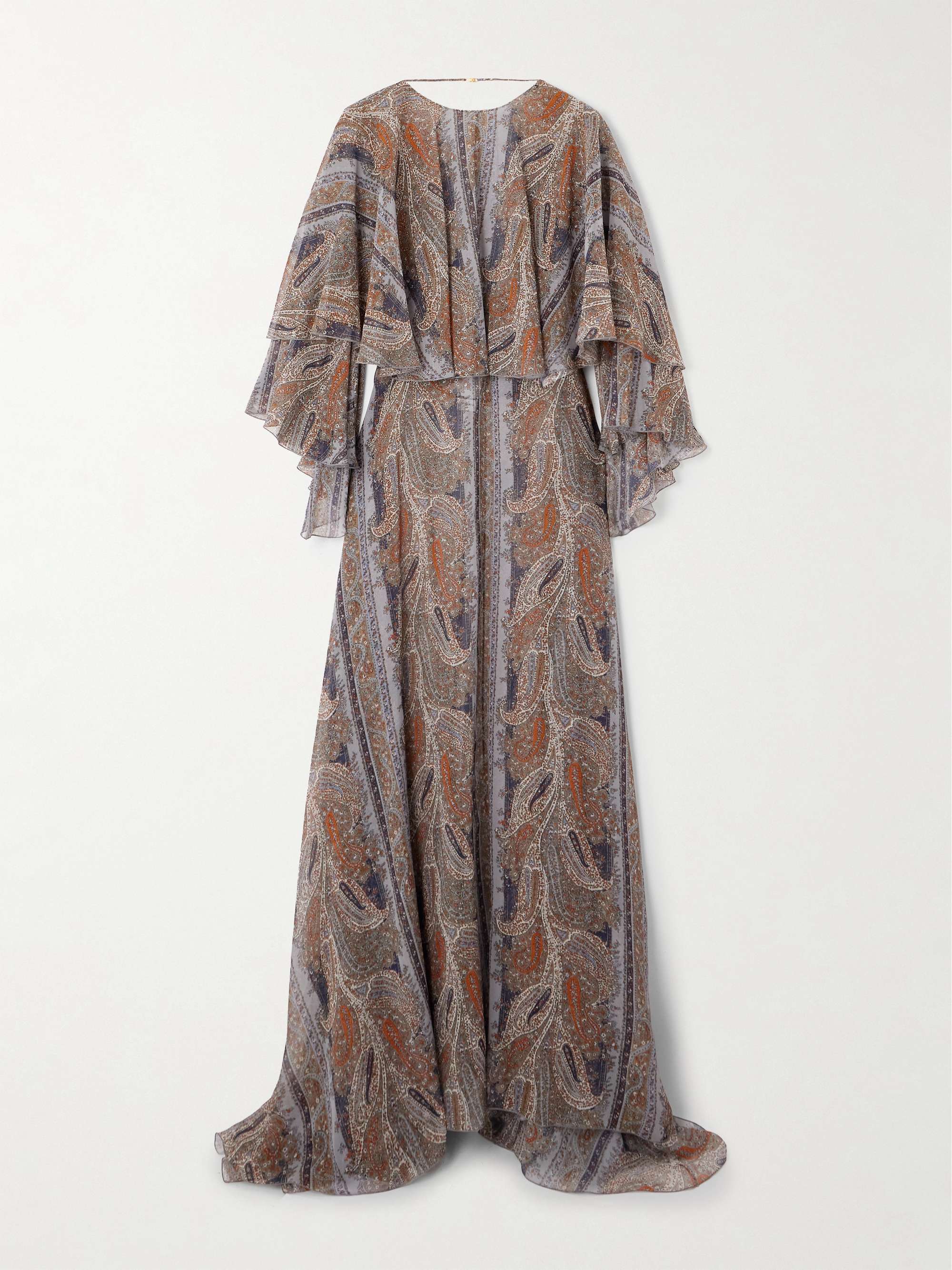 Open-back cape-effect paisley-print silk-georgette maxi dress view