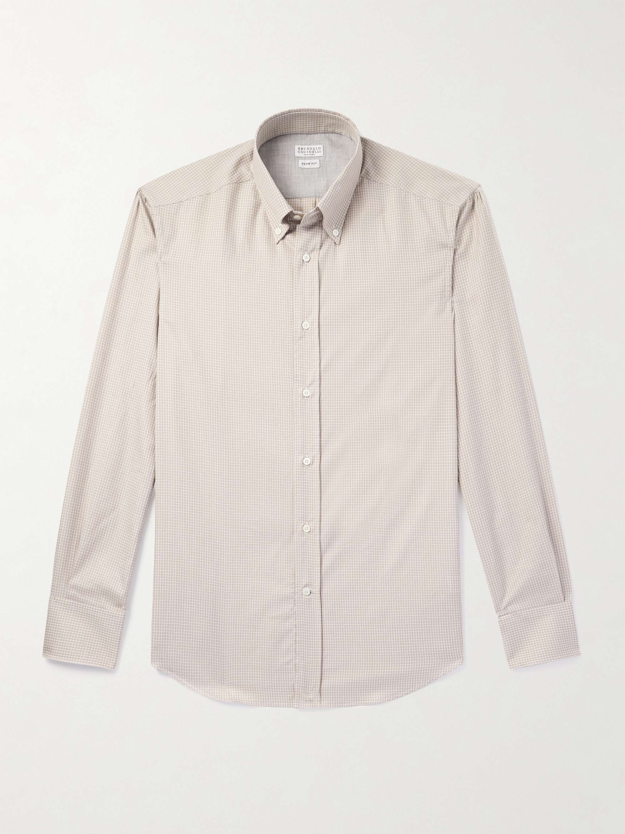 Slim-Fit Button-Down Collar Checked Cotton Shirt view