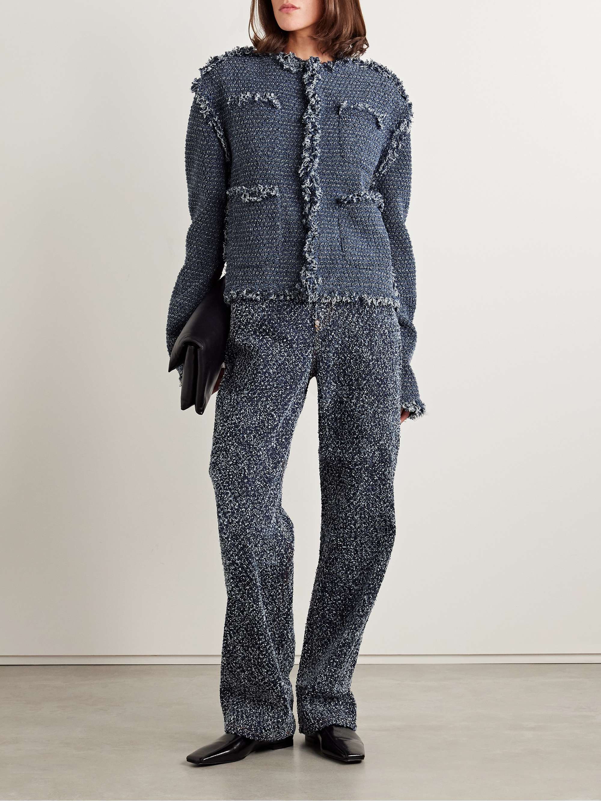 Denim-paneled frayed cotton-bouclé jacket view