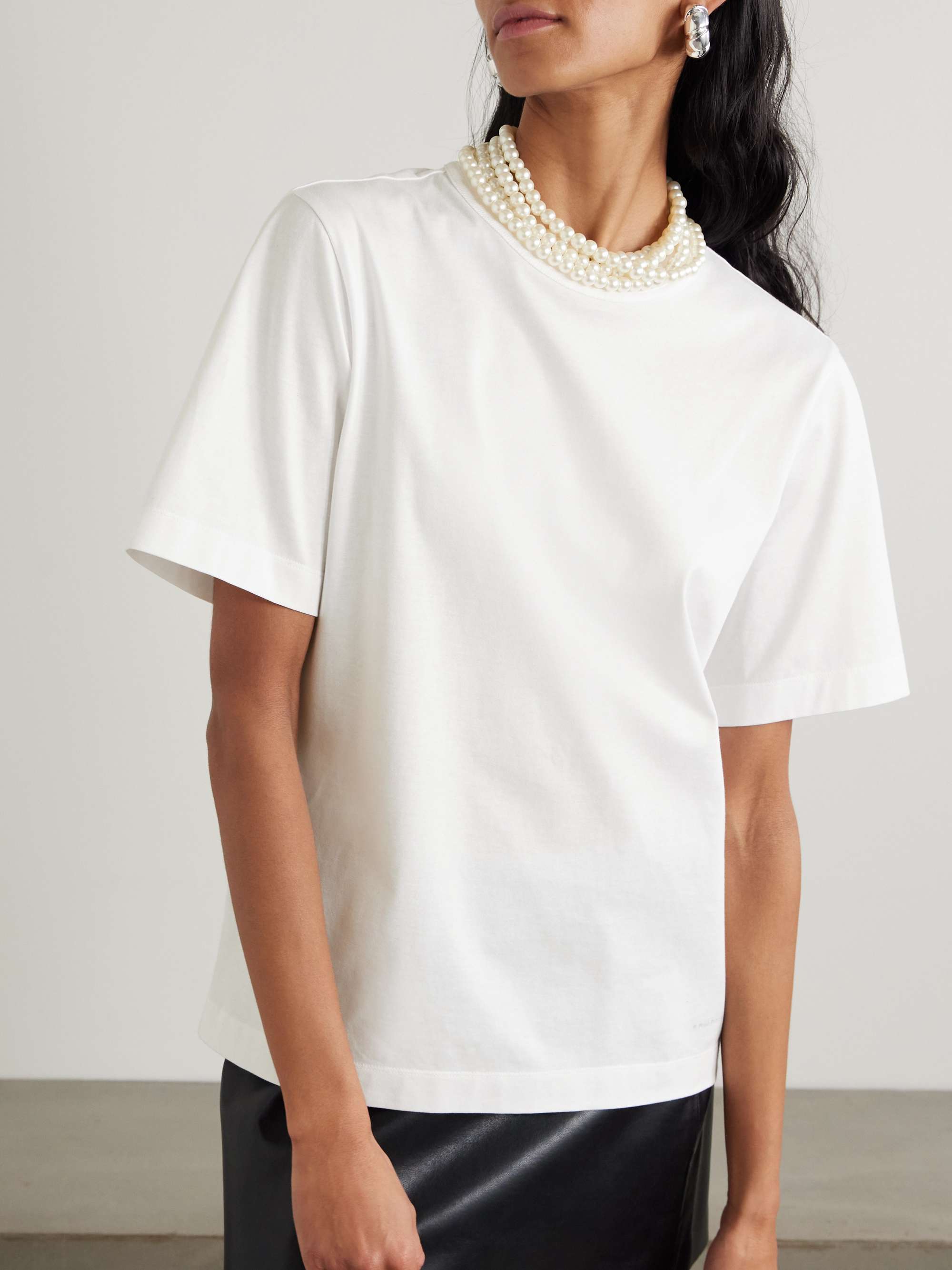 Faux pearl-embellished cotton-jersey T-shirt view