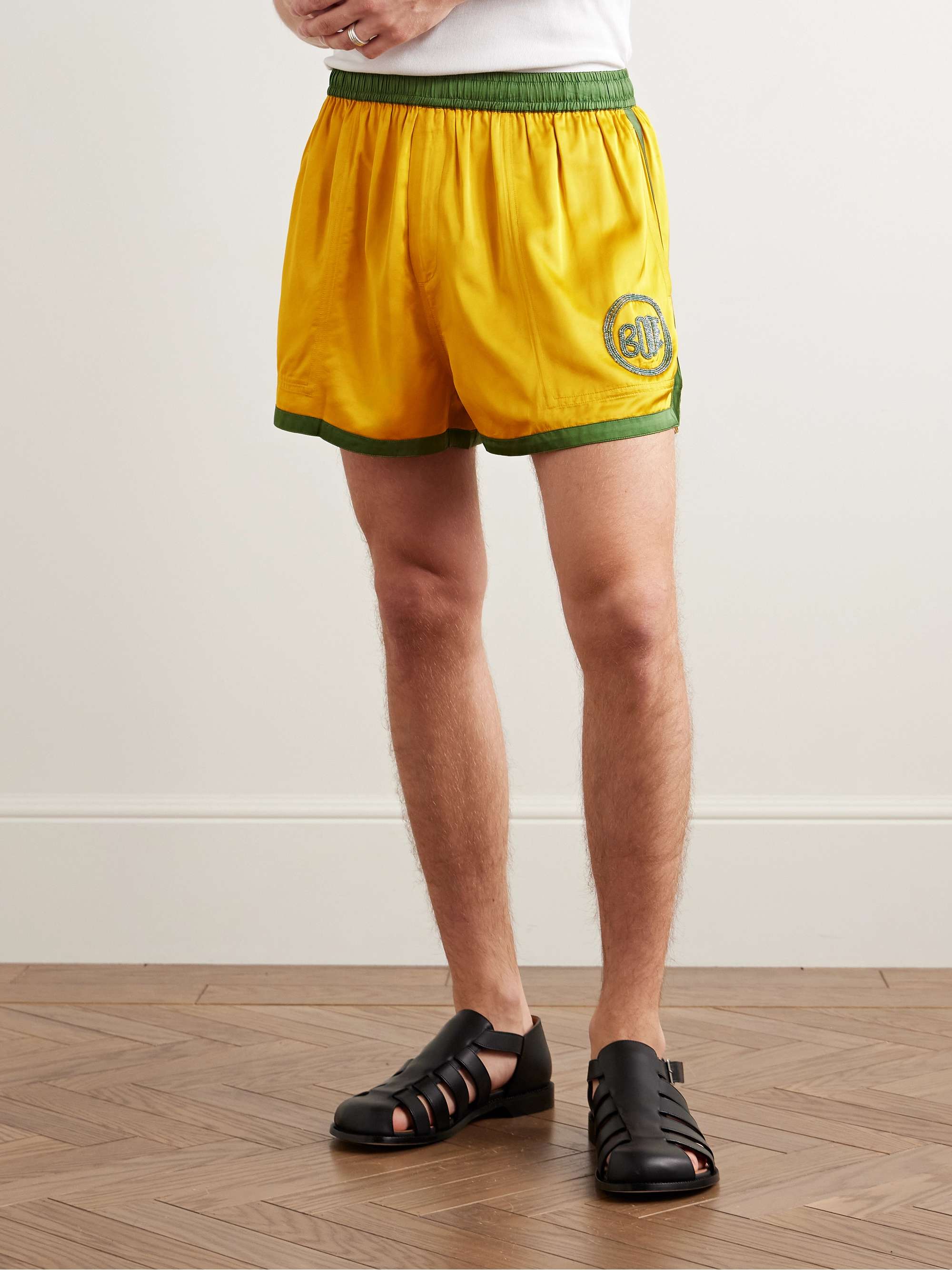 Straight-Leg Bead-Embellished Satin Shorts view