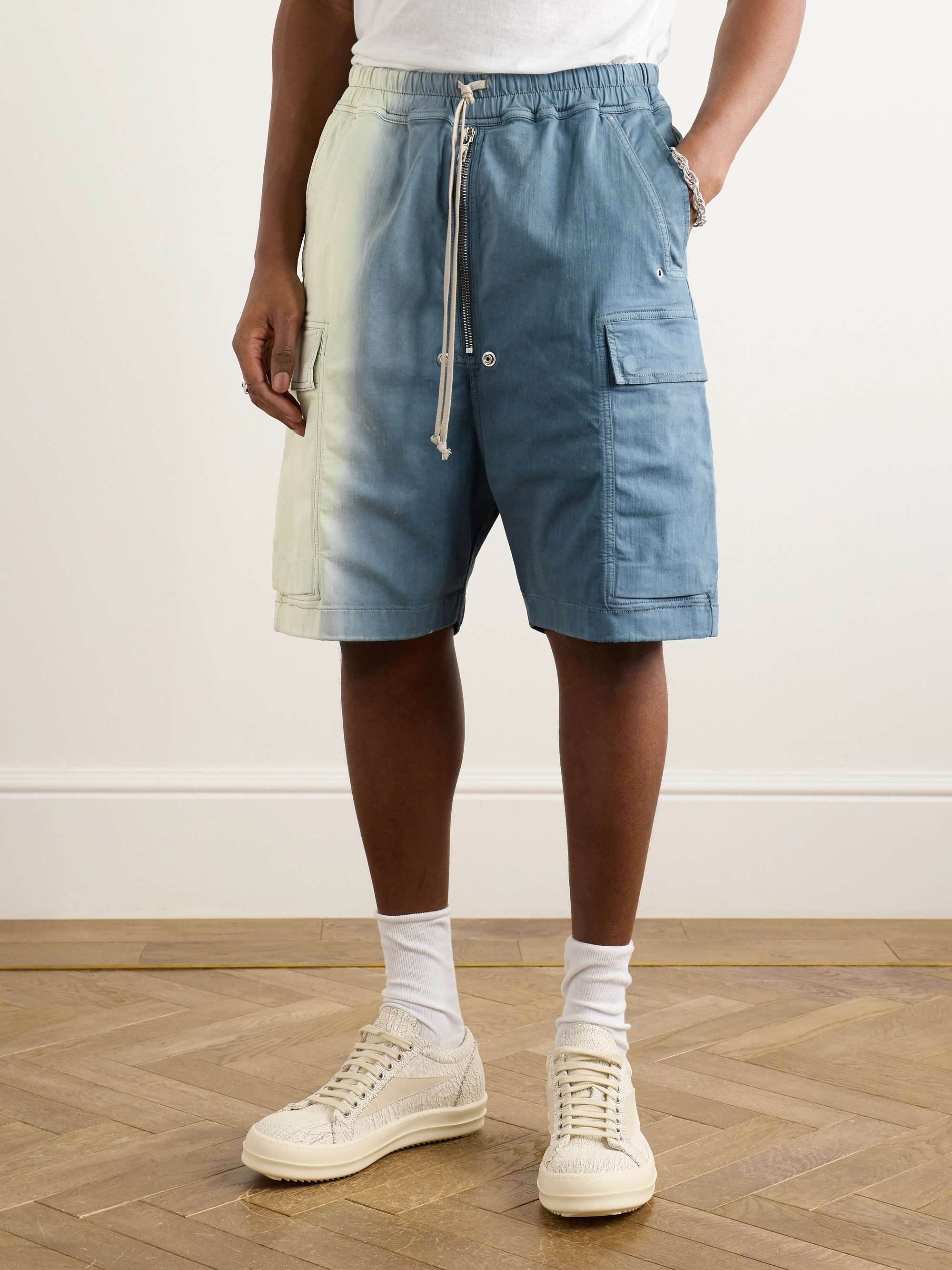 Wide-Leg Dégradé Denim Drawstring Cargo Shorts view
