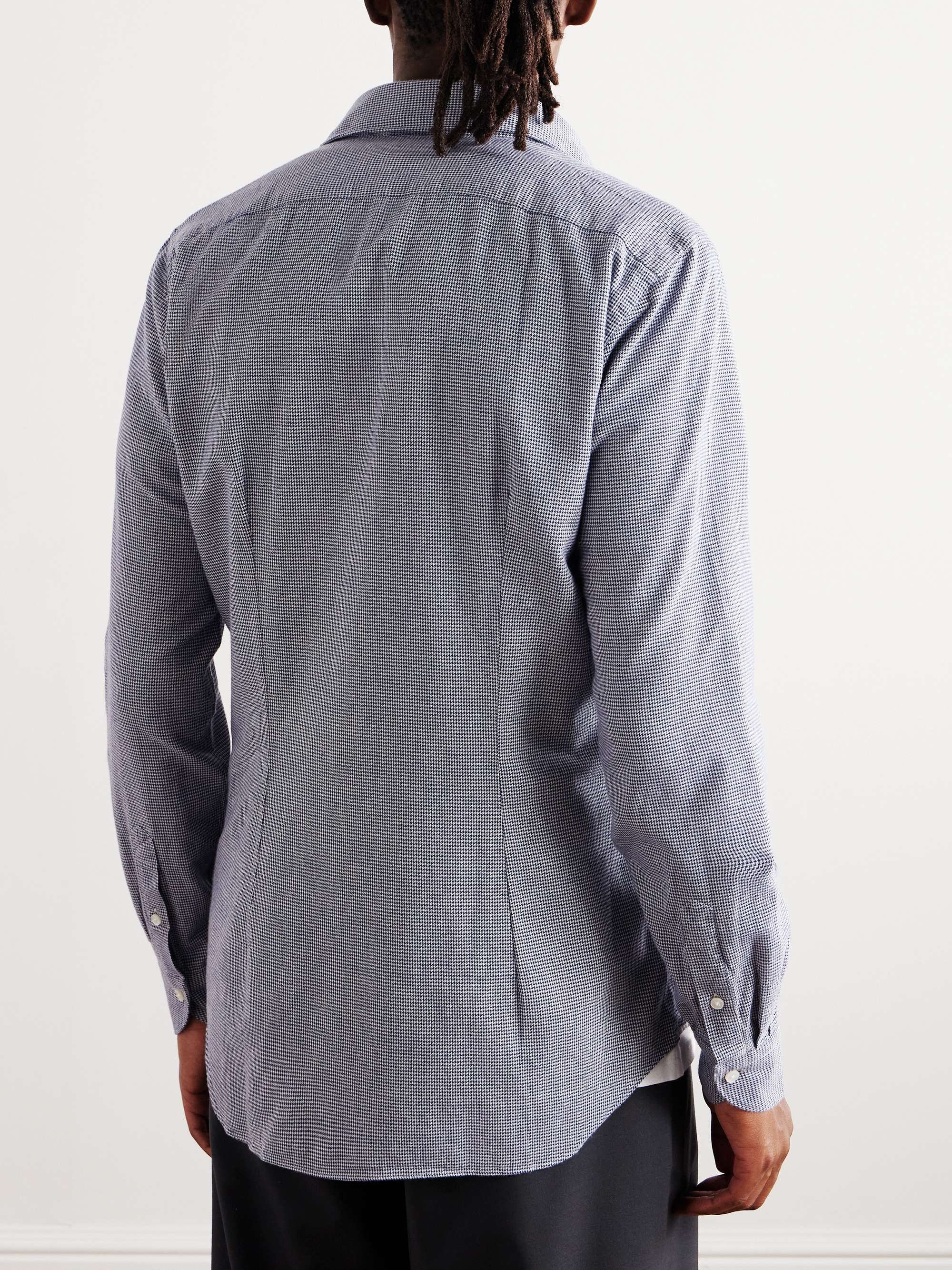 Glanshirt Cutaway-Collar Houndstooth Cotton-Flannel Shirt view