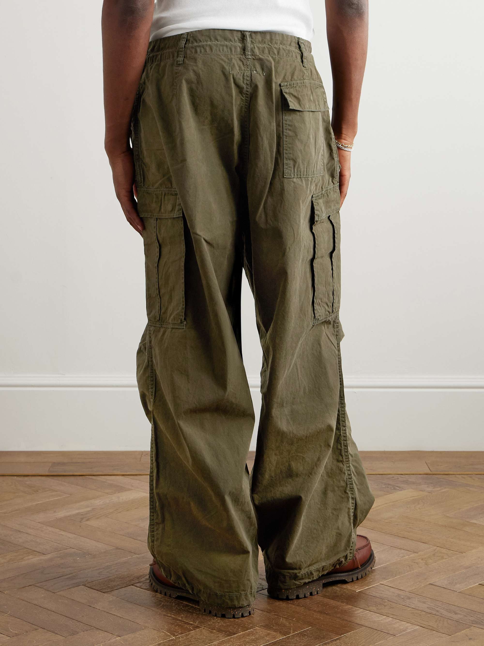 Wide-Leg Cotton-Canvas Drawstring Cargo Trousers view