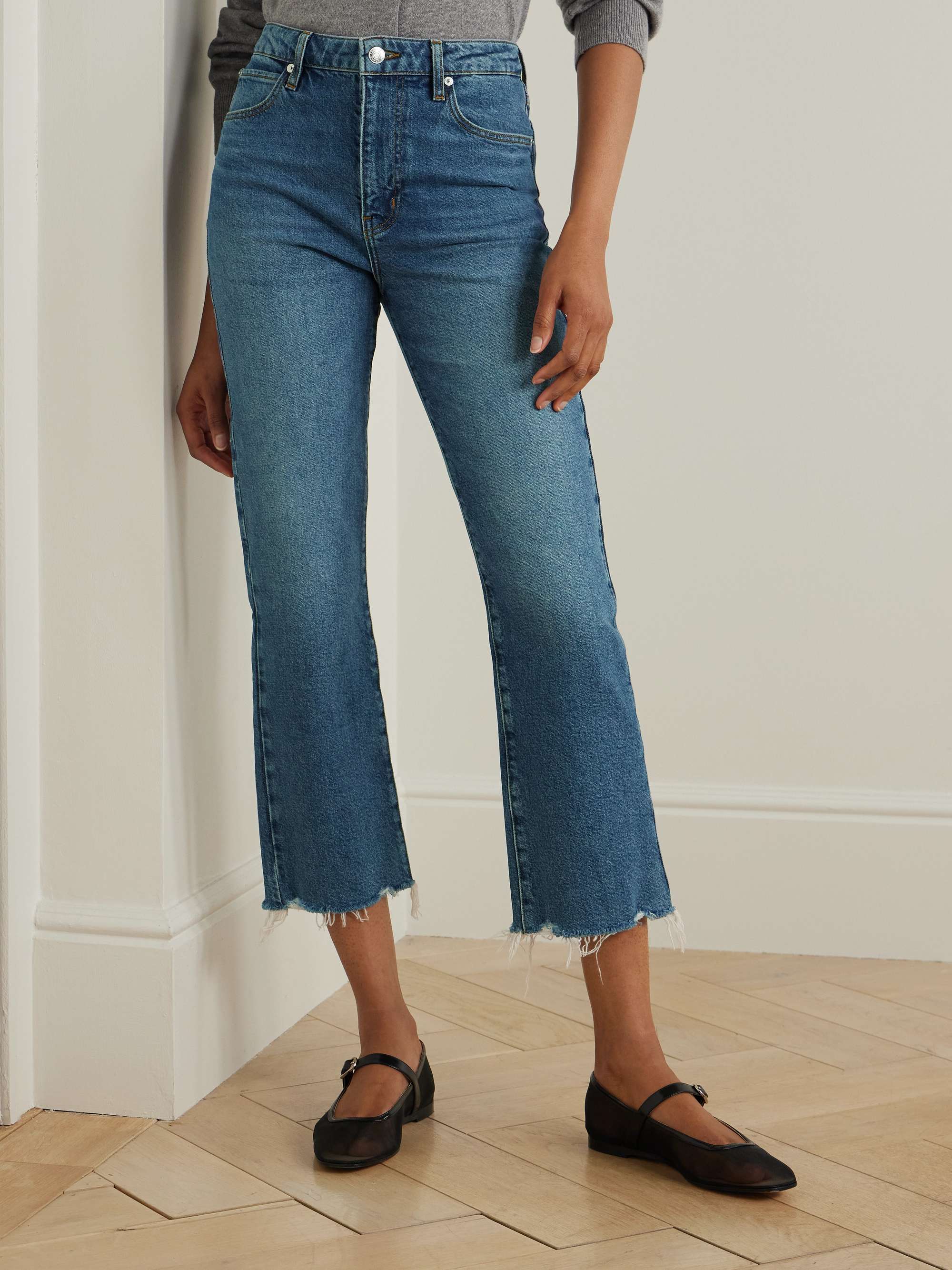 The Ruler Crop frayed high-rise slim-leg jeans view