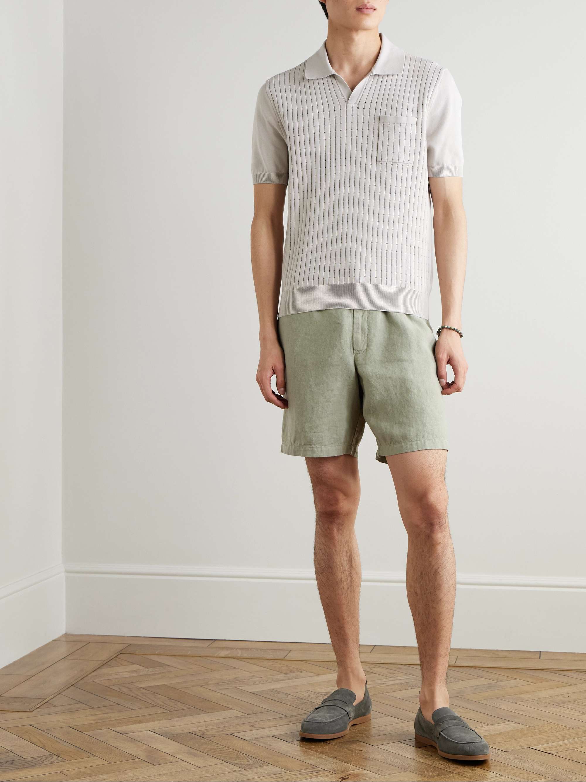 Straight-Leg Garment-Dyed Linen Drawstring Bermuda Shorts view