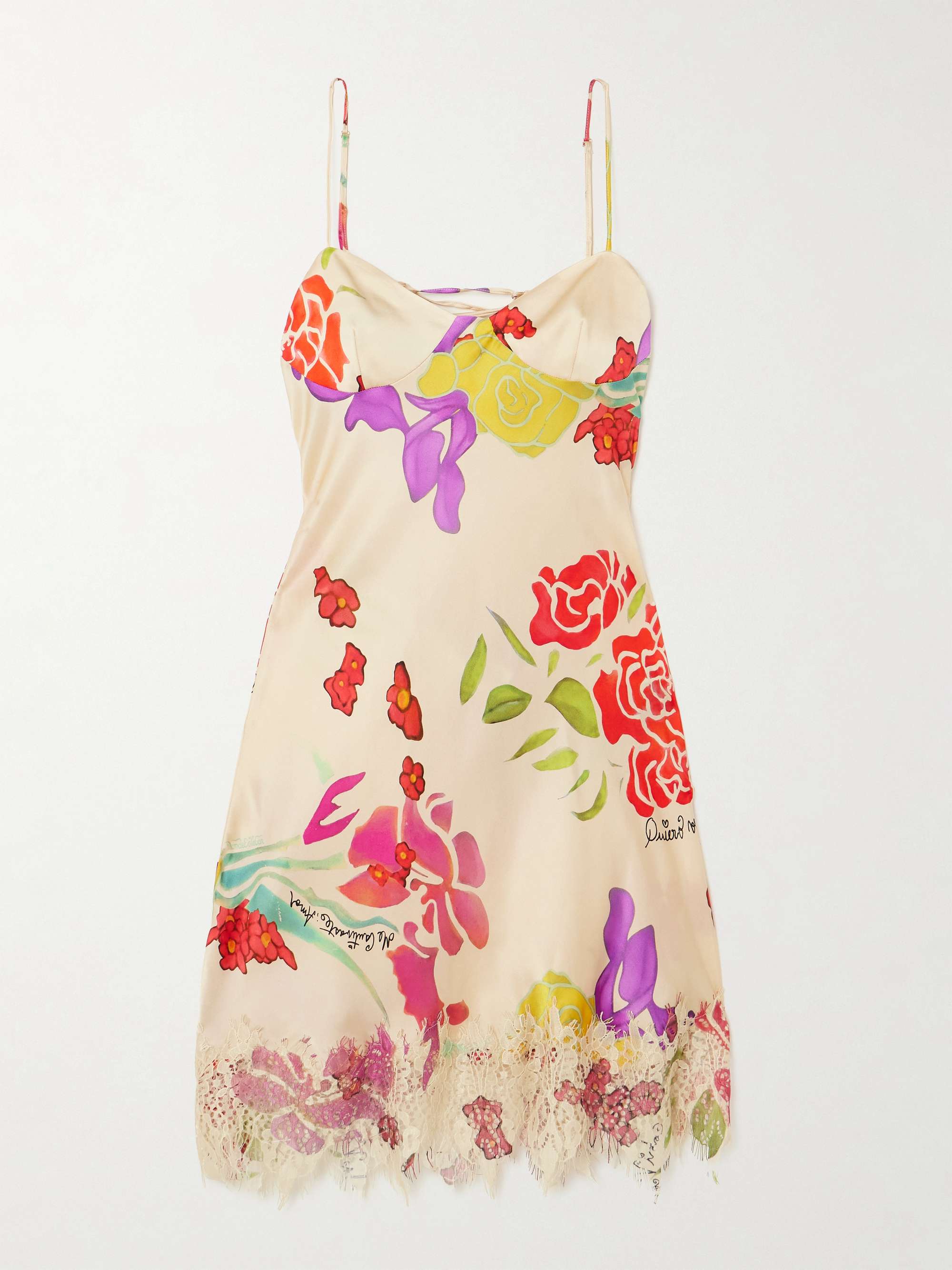 Flores lace-trimmed floral-print silk-blend satin mini dress view