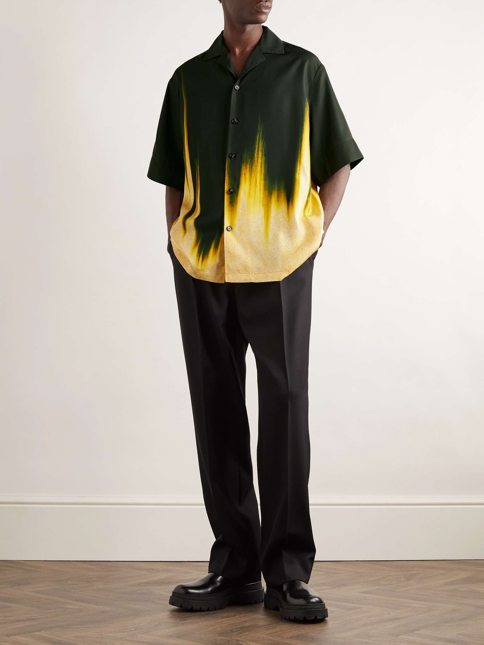 Camp-Collar Printed Twill Shirt view