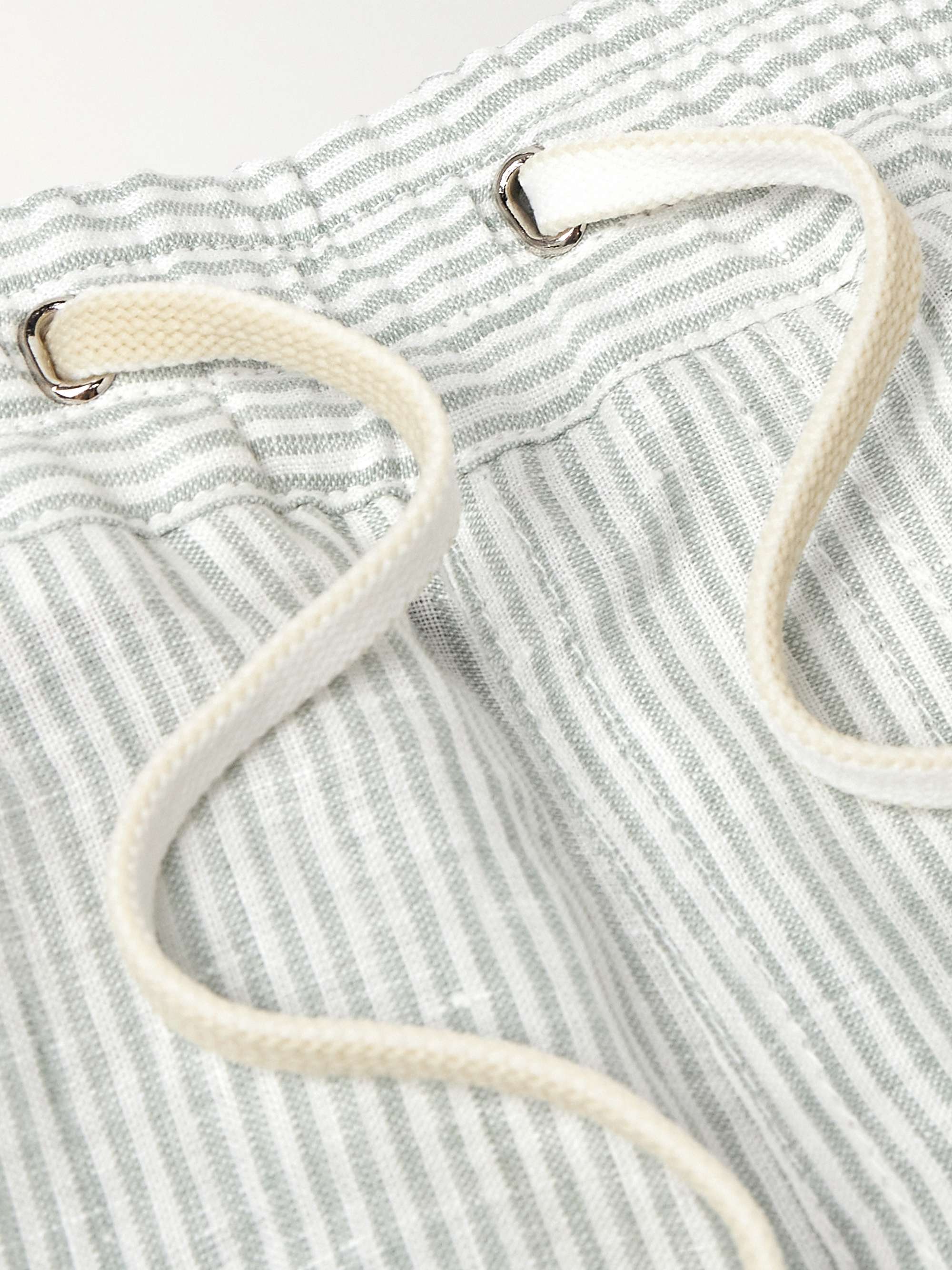 Straight-Leg Striped Linen Drawstring Shorts view
