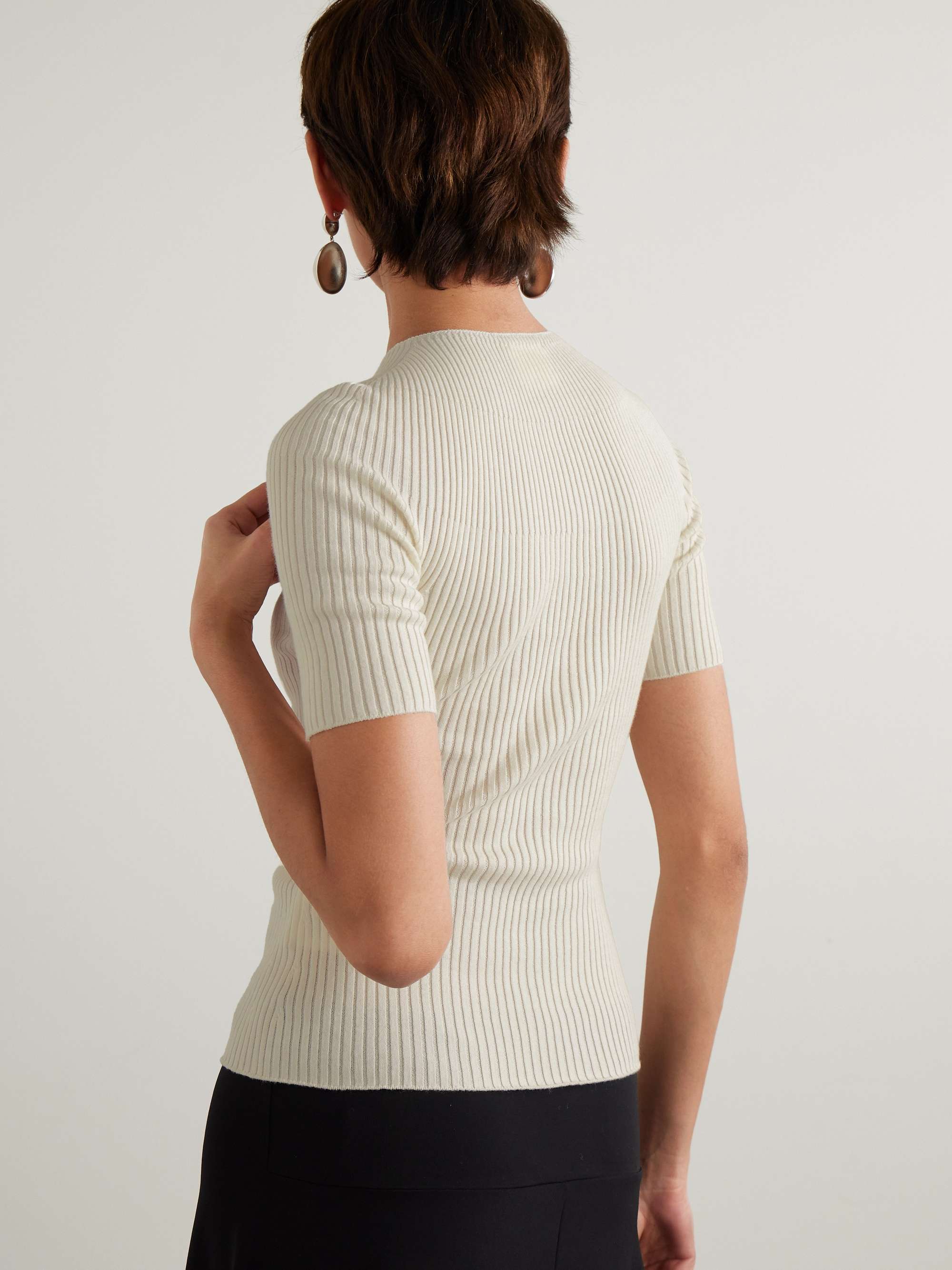 Embroidered ribbed cotton and merino wool-blend sweater view
