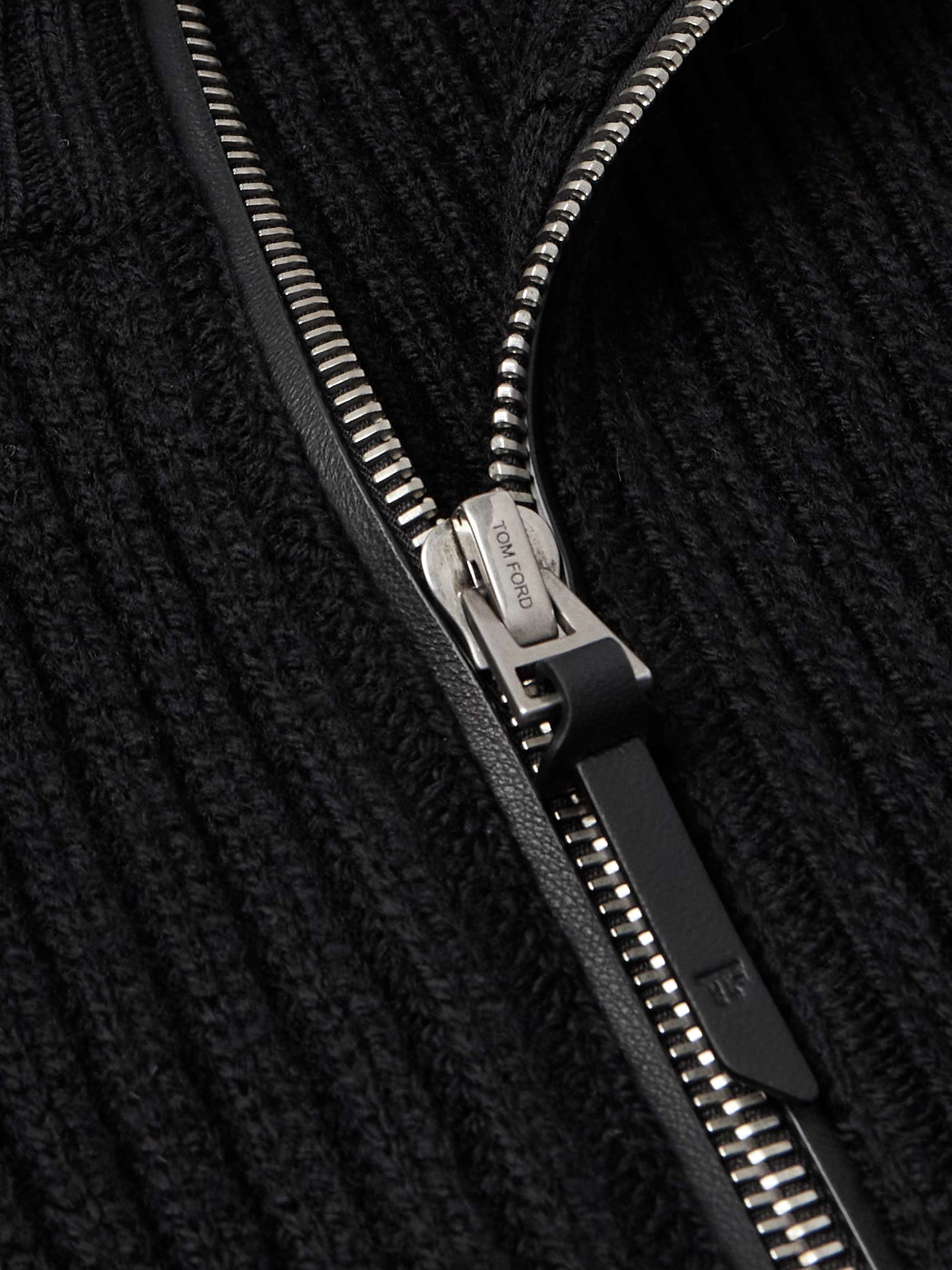Slim-Fit Ribbed Wool and Cashmere-Blend Zip-Up Cardigan view