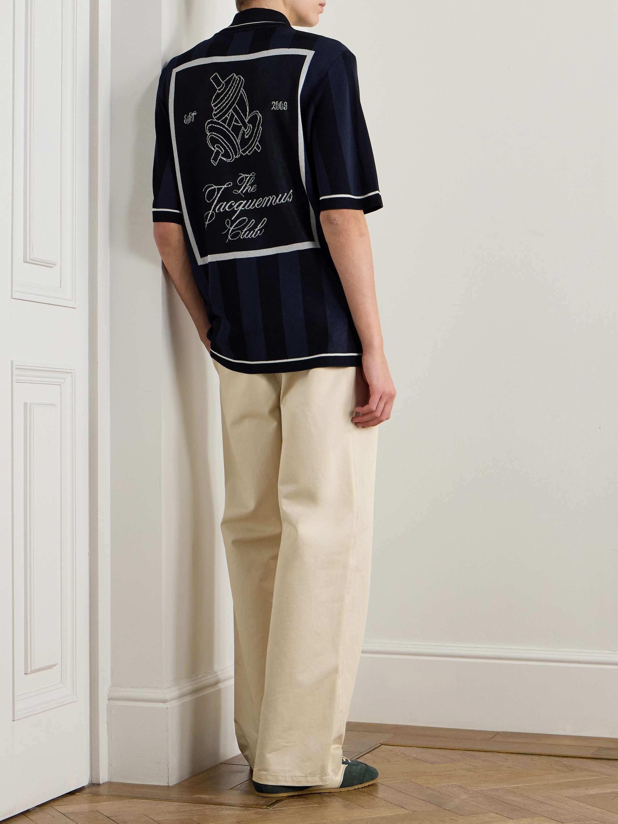 The Liga Embroidered Striped Jacquard-Knit Polo Shirt view