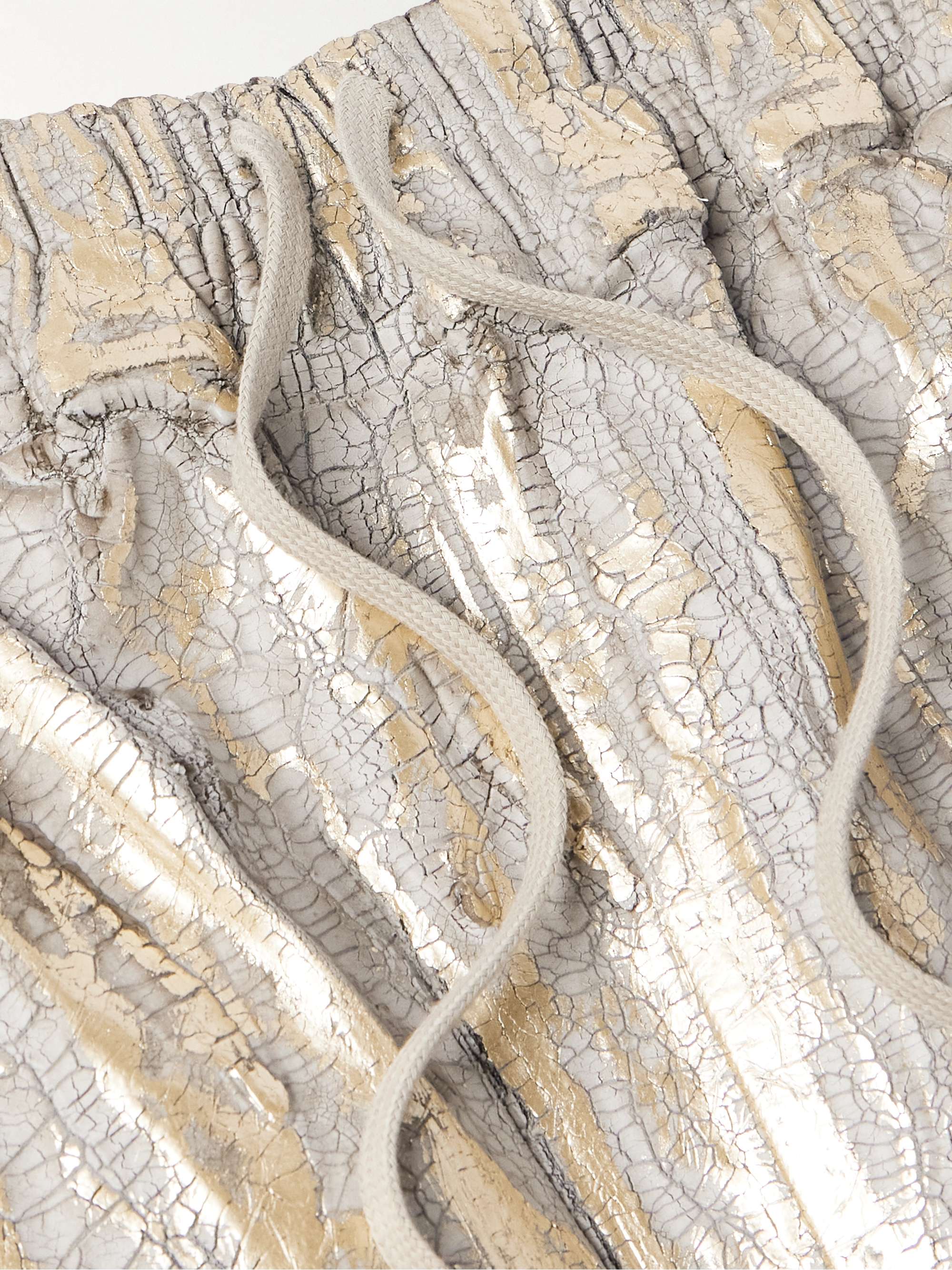 Blister Straight-Leg Frayed Metallic Megacrust Stretch-Denim Drawstring Shorts view