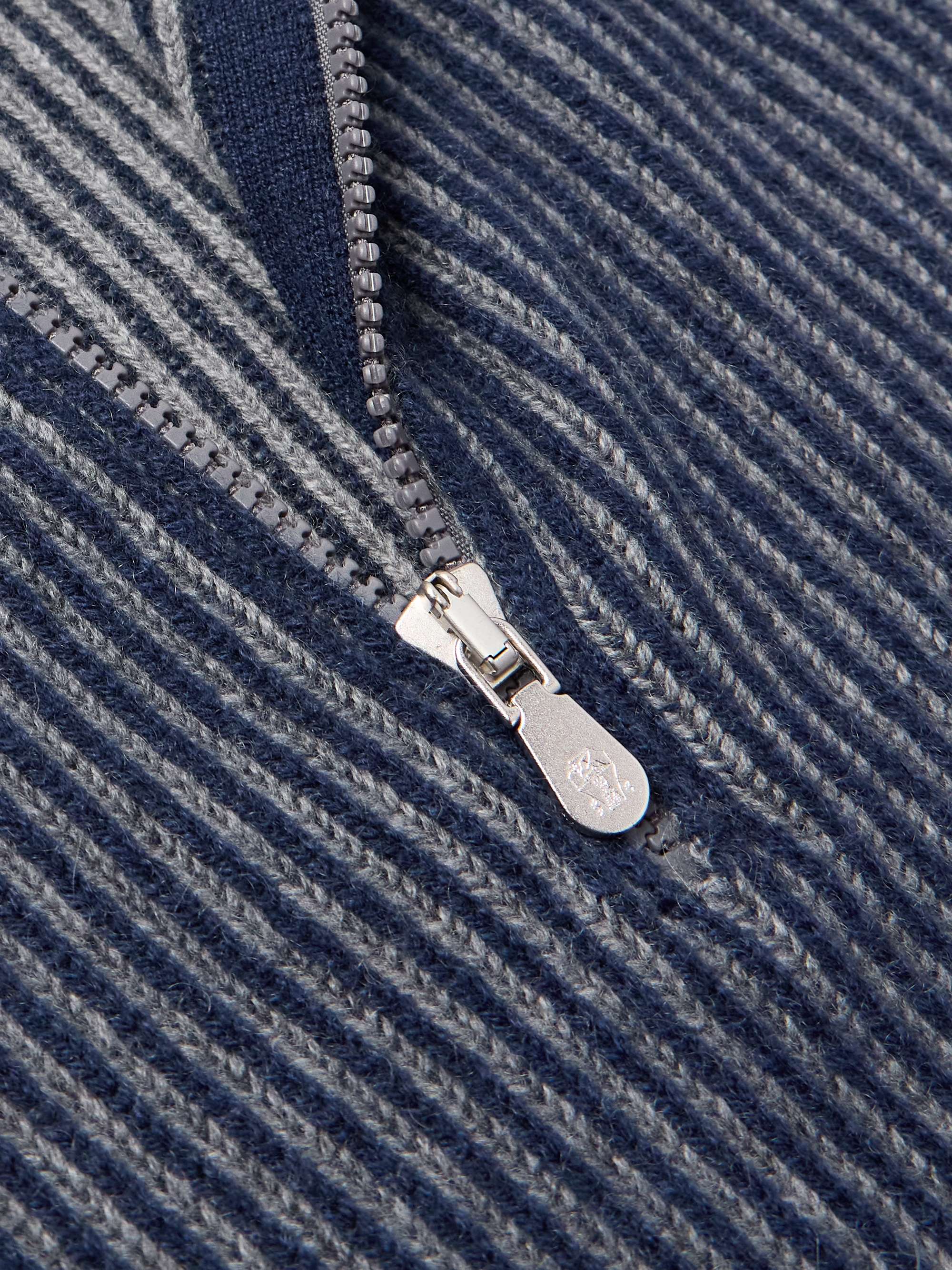Striped Ribbed Cashmere Half-Zip Sweater view