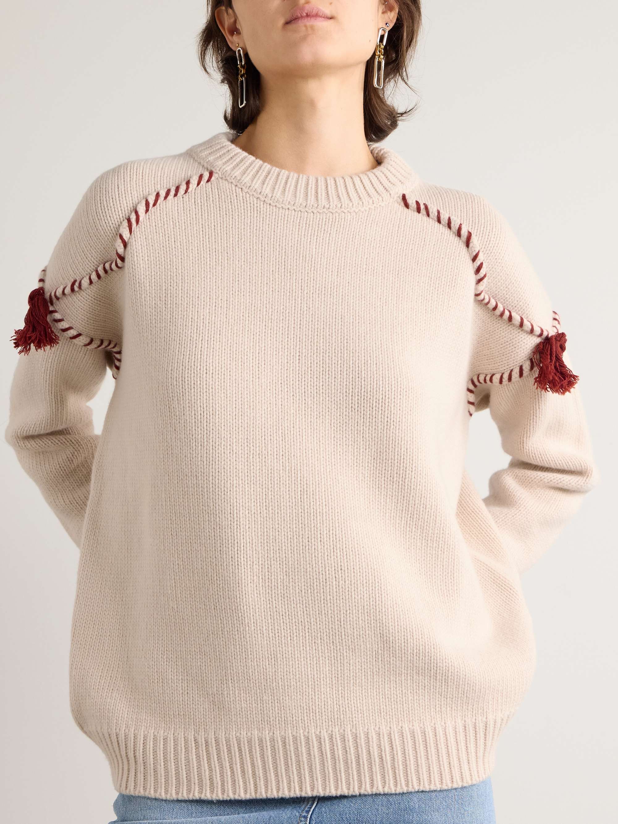 Tasseled wool and cashmere-blend sweater view