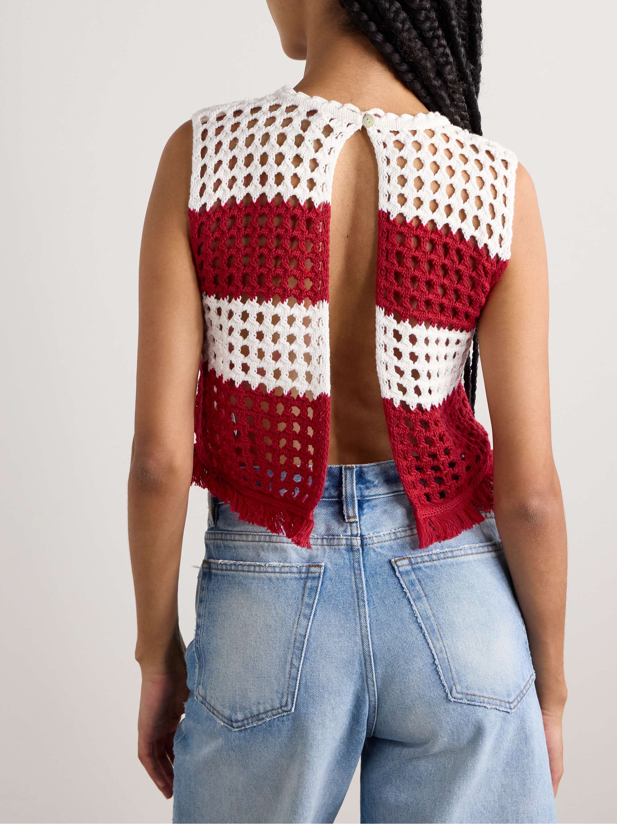 Fringed striped crocheted cotton tank view