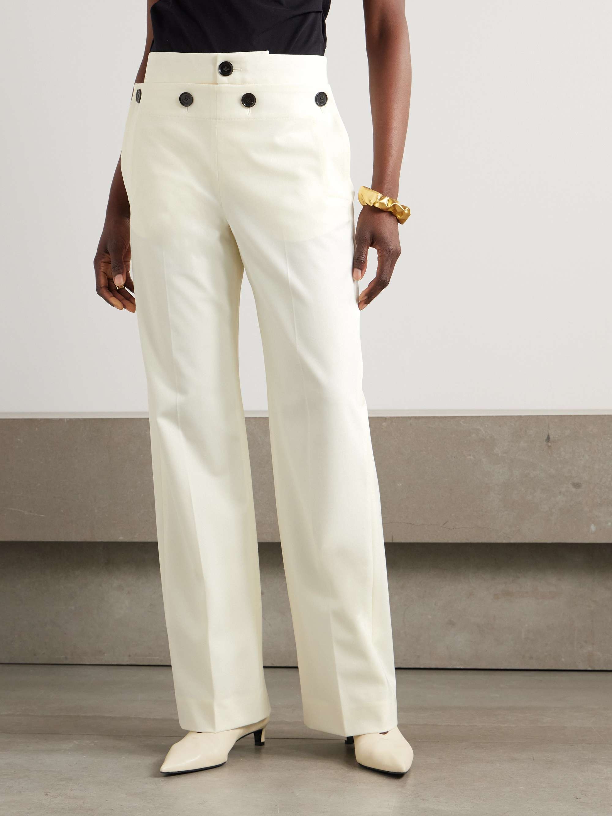Oliver button-embellished wool-blend gabardine wide-leg pants view