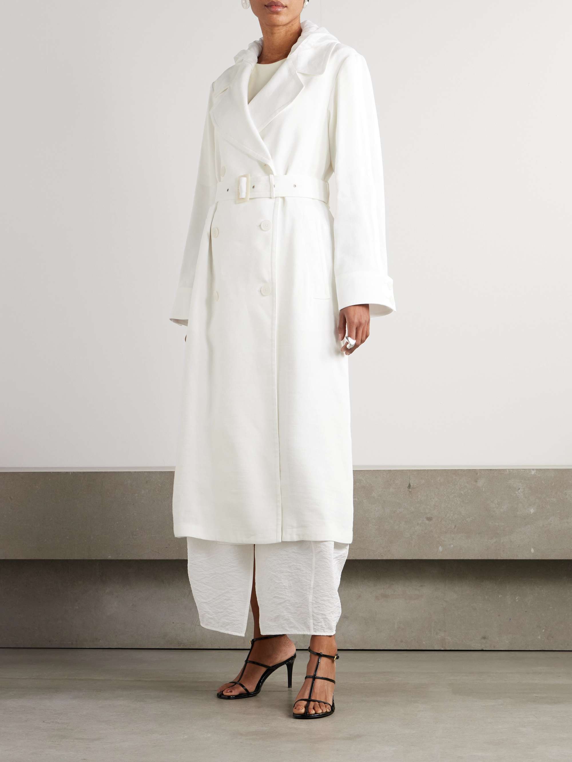 Maiden hooded linen-blend canvas and voile trench coat view