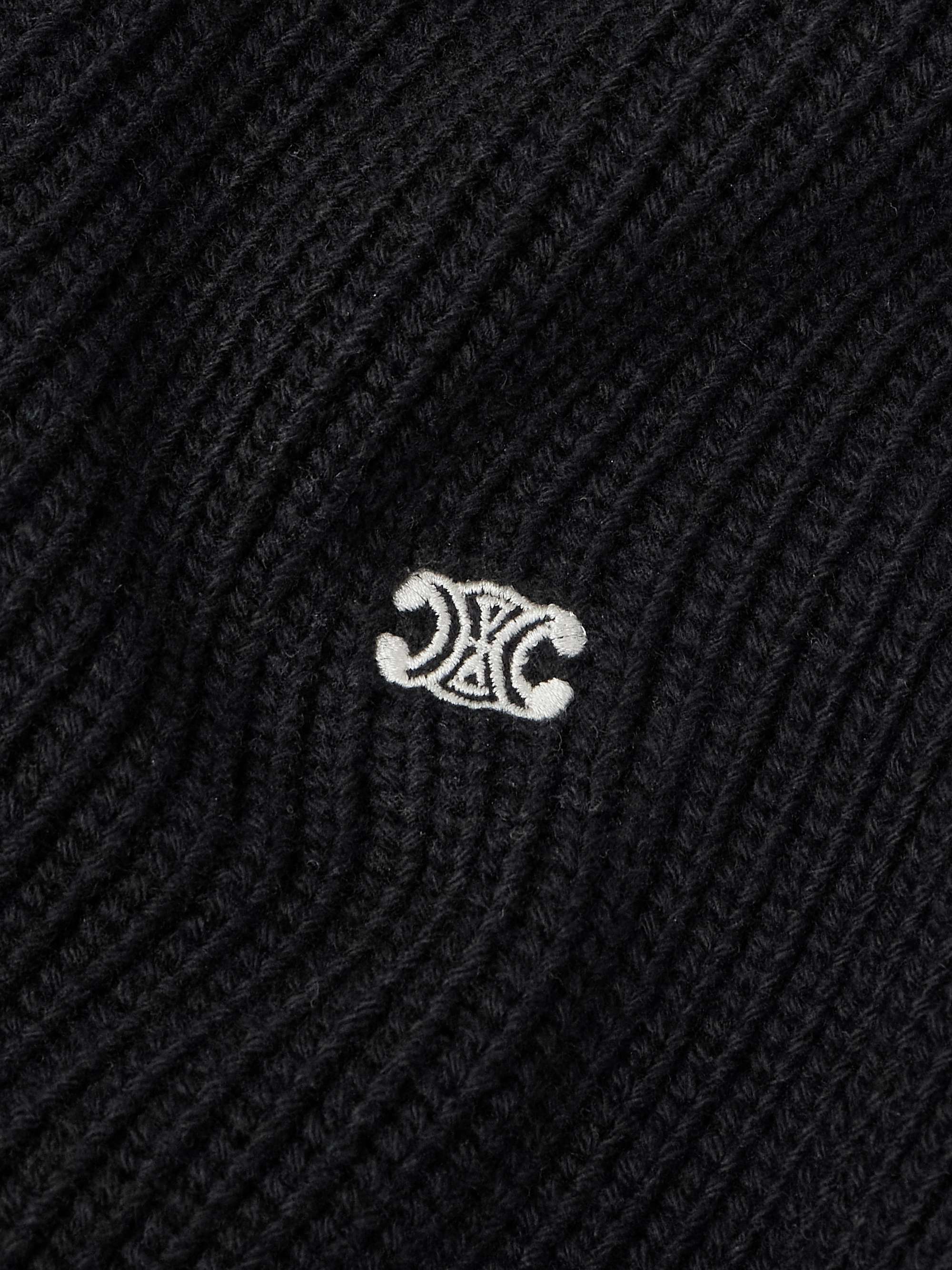 Logo-Embroidered Ribbed Wool Zip-Up Cardigan view