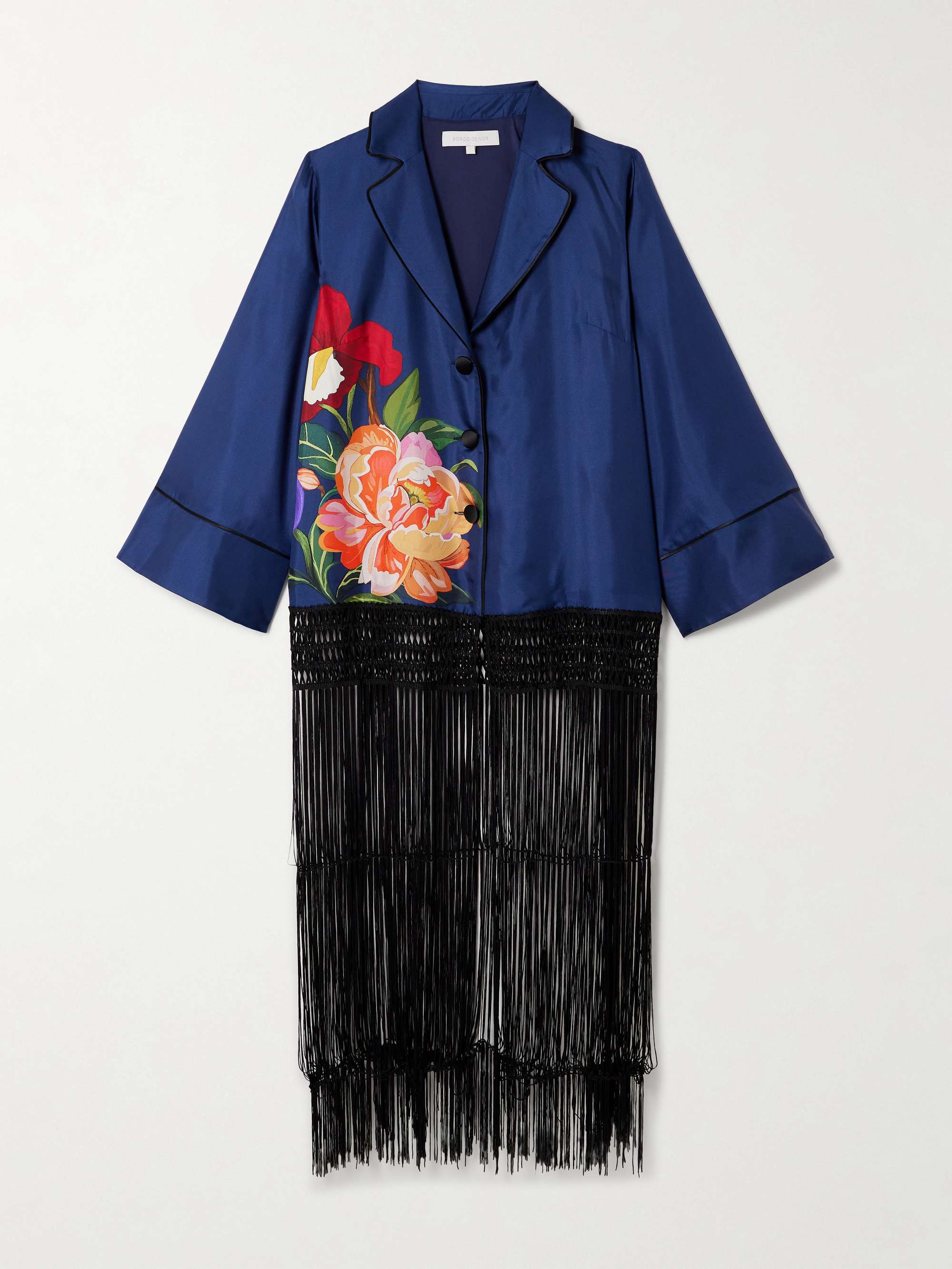 Calliope fringed macramé-trimmed floral-print silk-twill jacket view