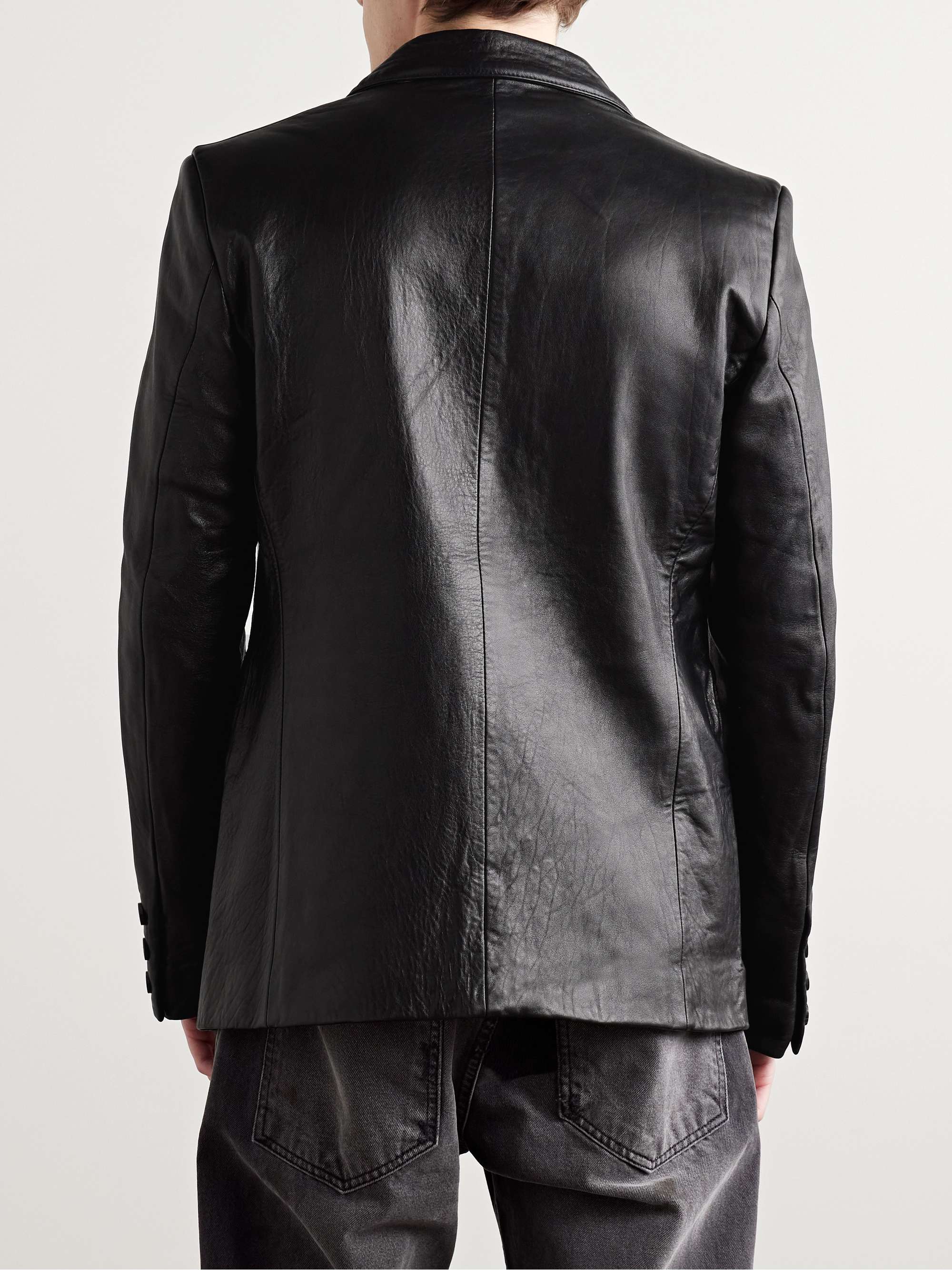 Slim-Fit Crinkled-Leather Blazer view