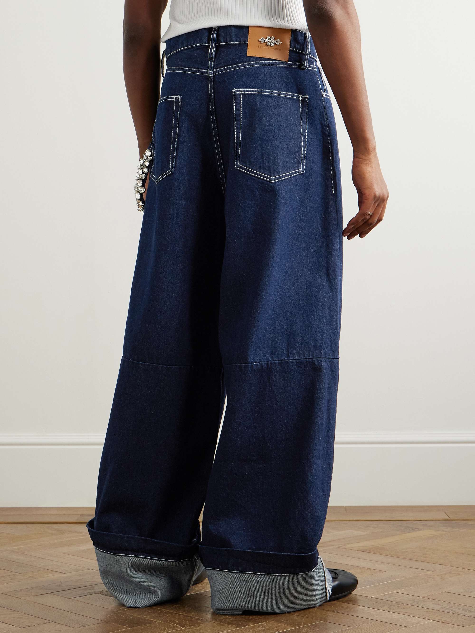 Puddle Wide-Leg Pleated Crystal-Embellished Jeans view