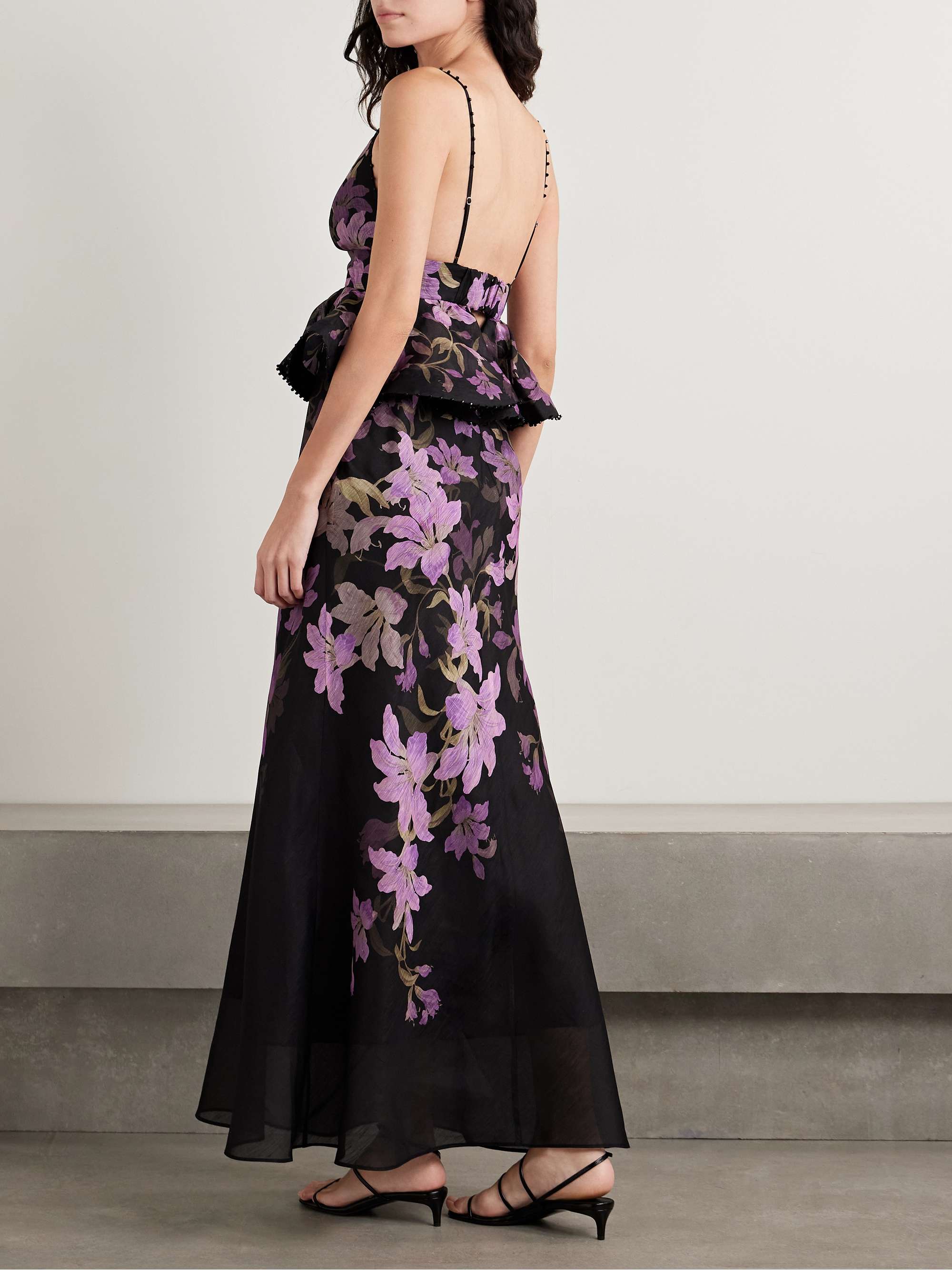 Dawning bead-embellished floral-print linen and silk-blend peplum maxi dress view