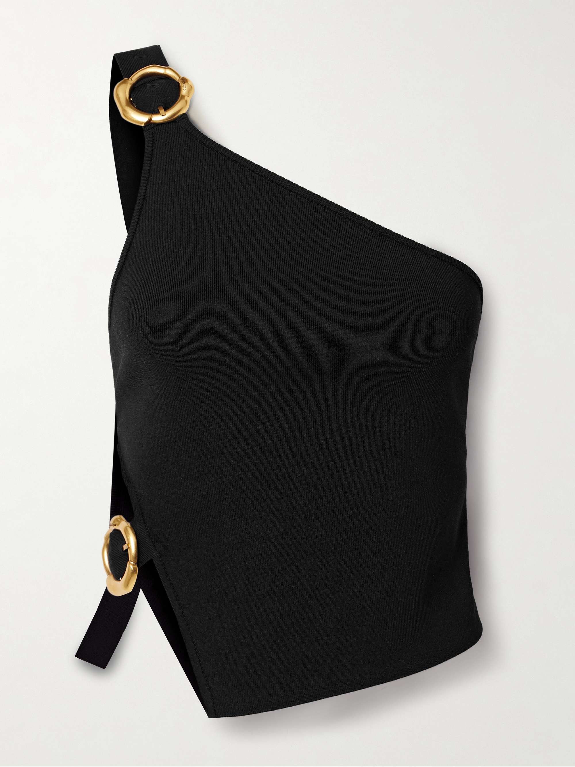 Valeria one-shoulder buckled stretch-knit tank view