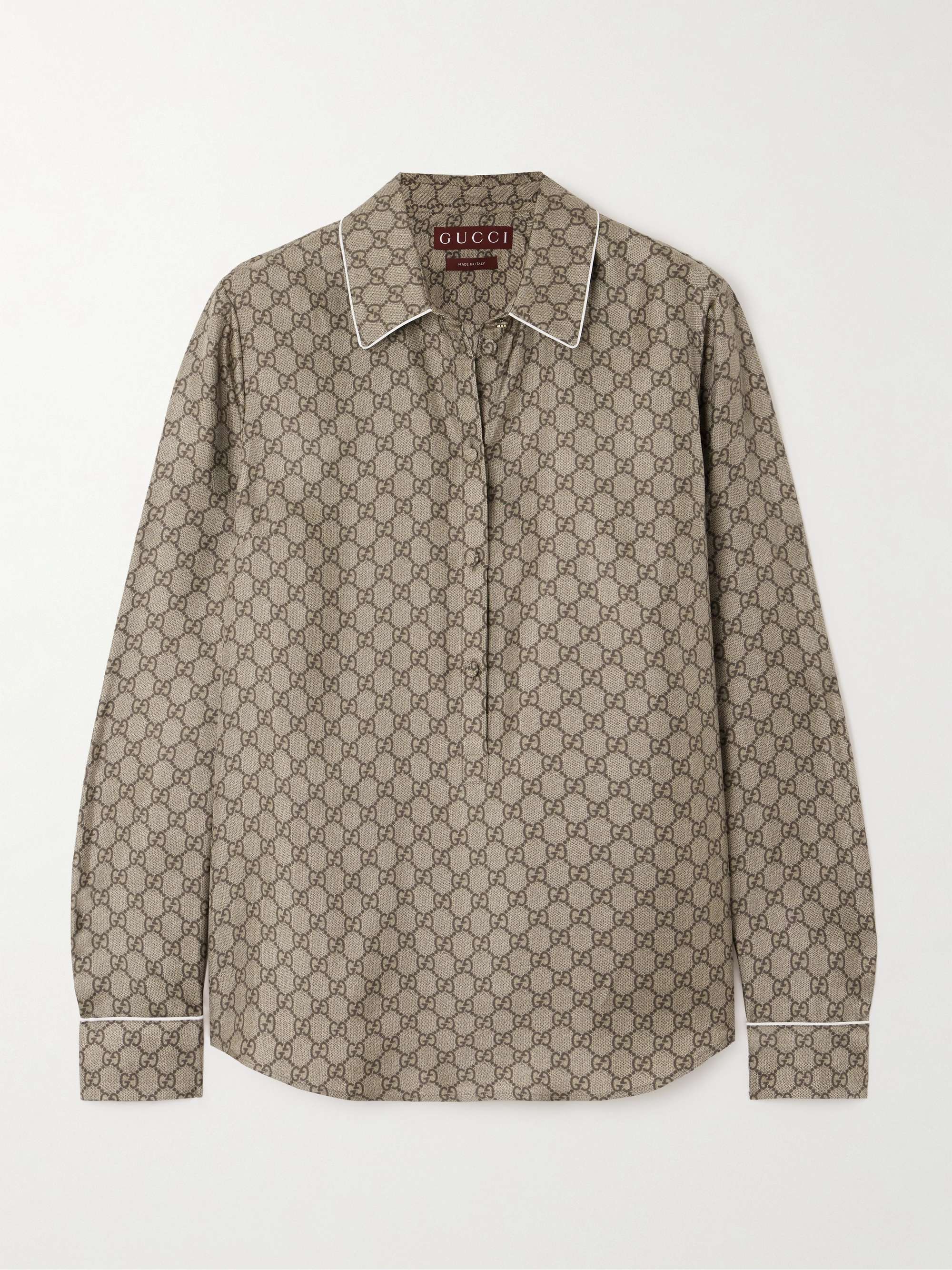 Monogram-print silk-satin shirt view