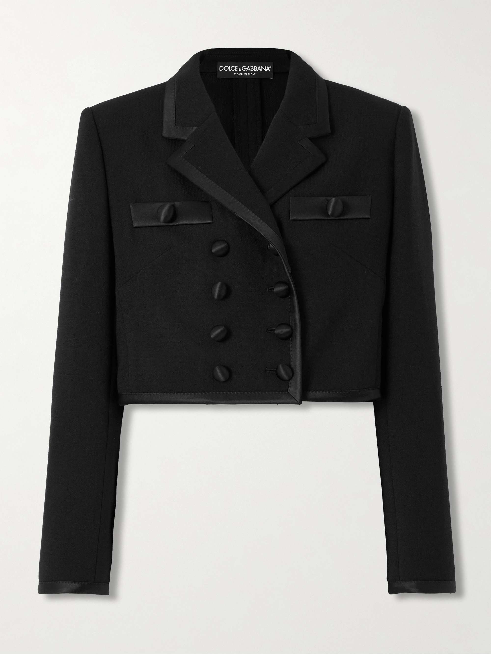 Satin-trimmed wool-blend blazer view