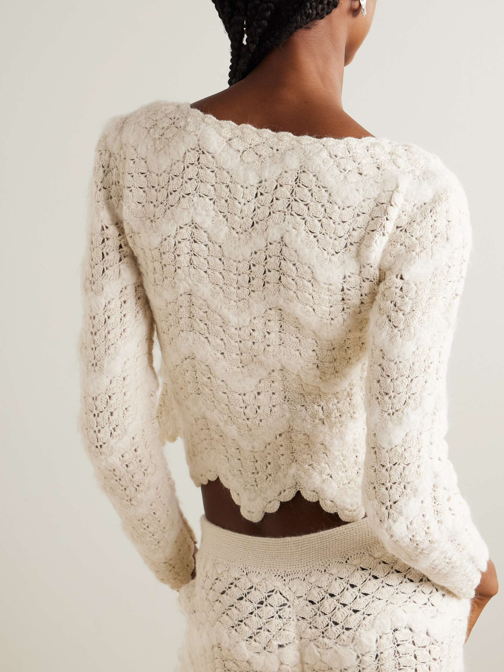 Brisa scalloped crocheted alpaca top view