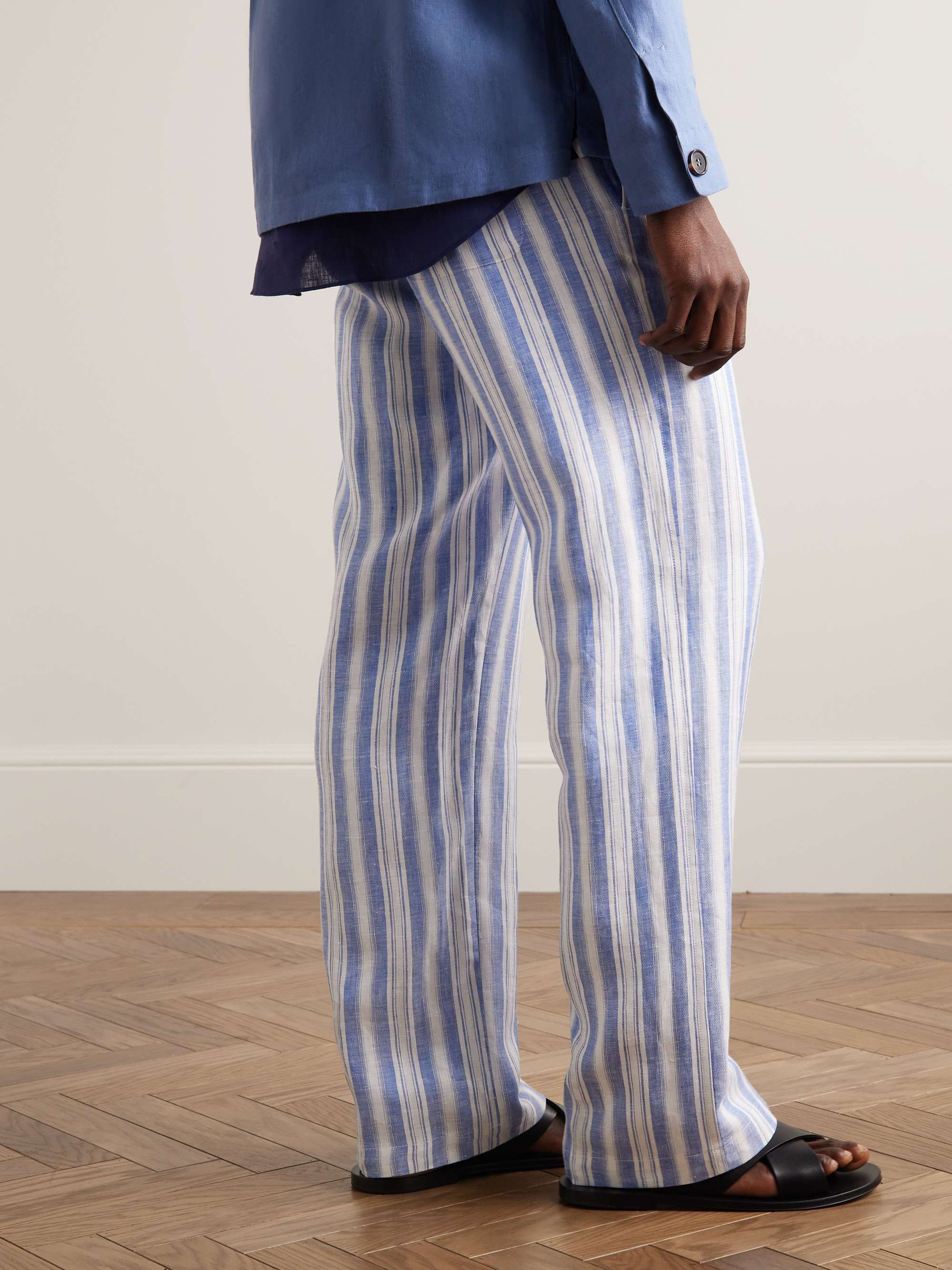 Heirai Straight-Leg Striped Linen Drawstring Trousers view