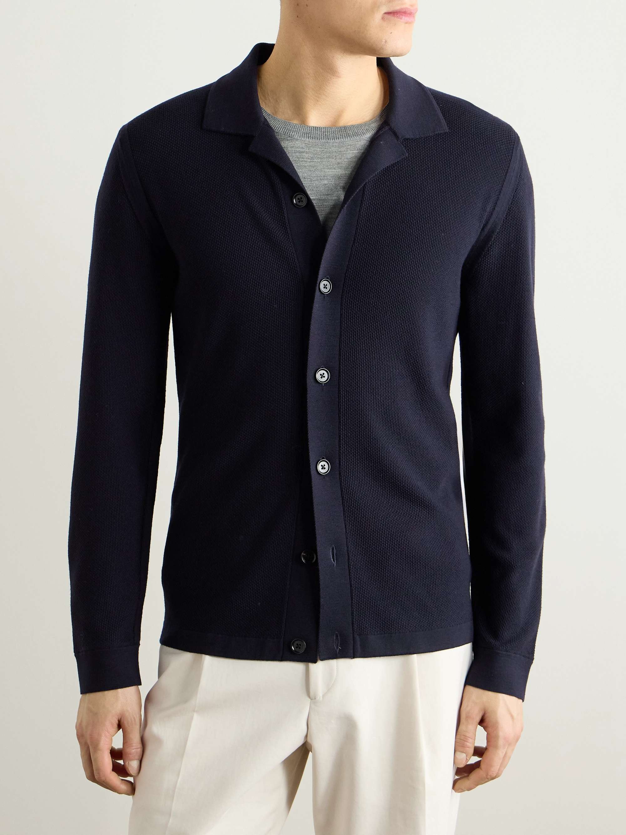 Camp-Collar Wool-Piqué Cardigan view