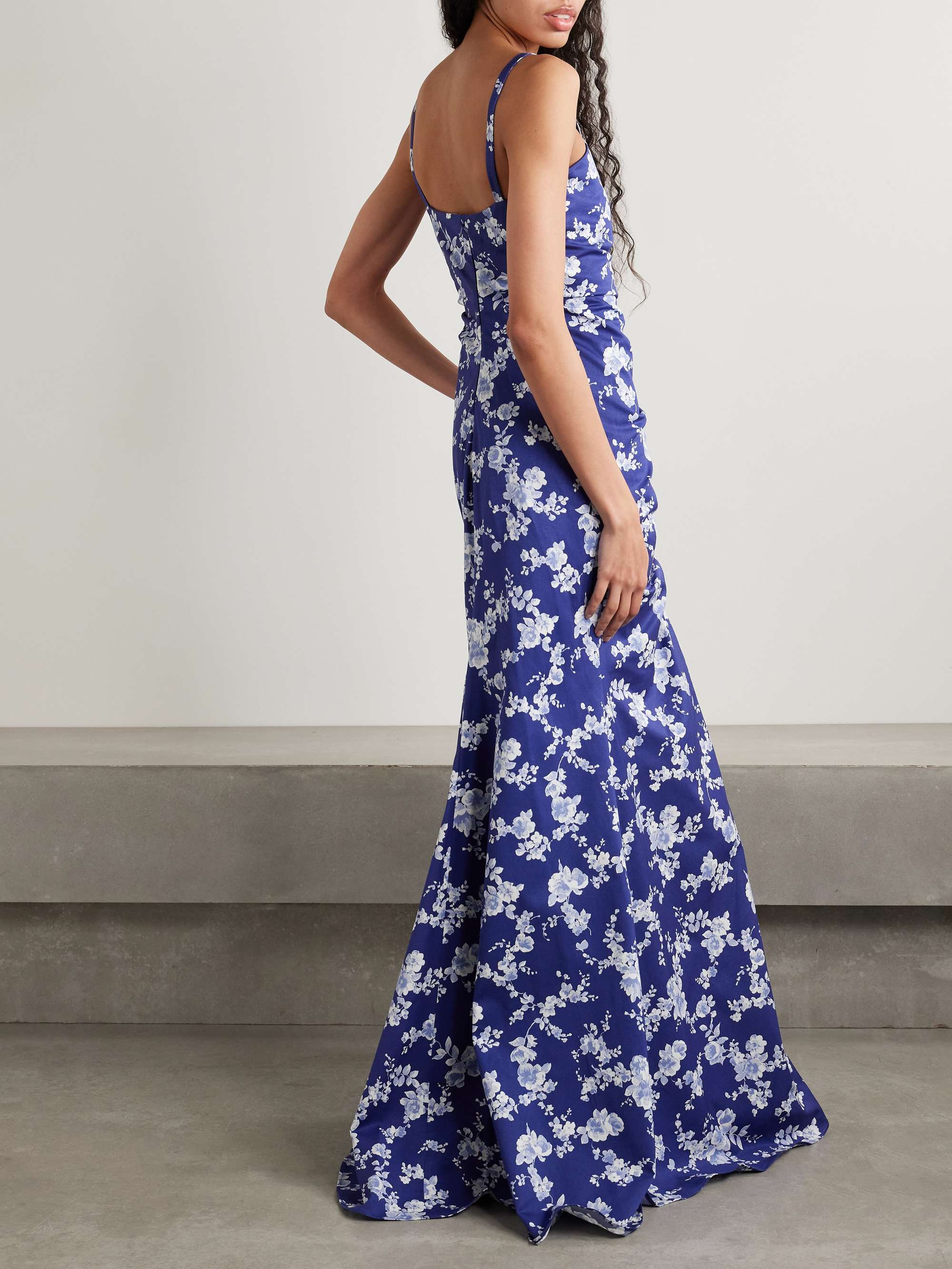 Ruched floral-print faille gown view