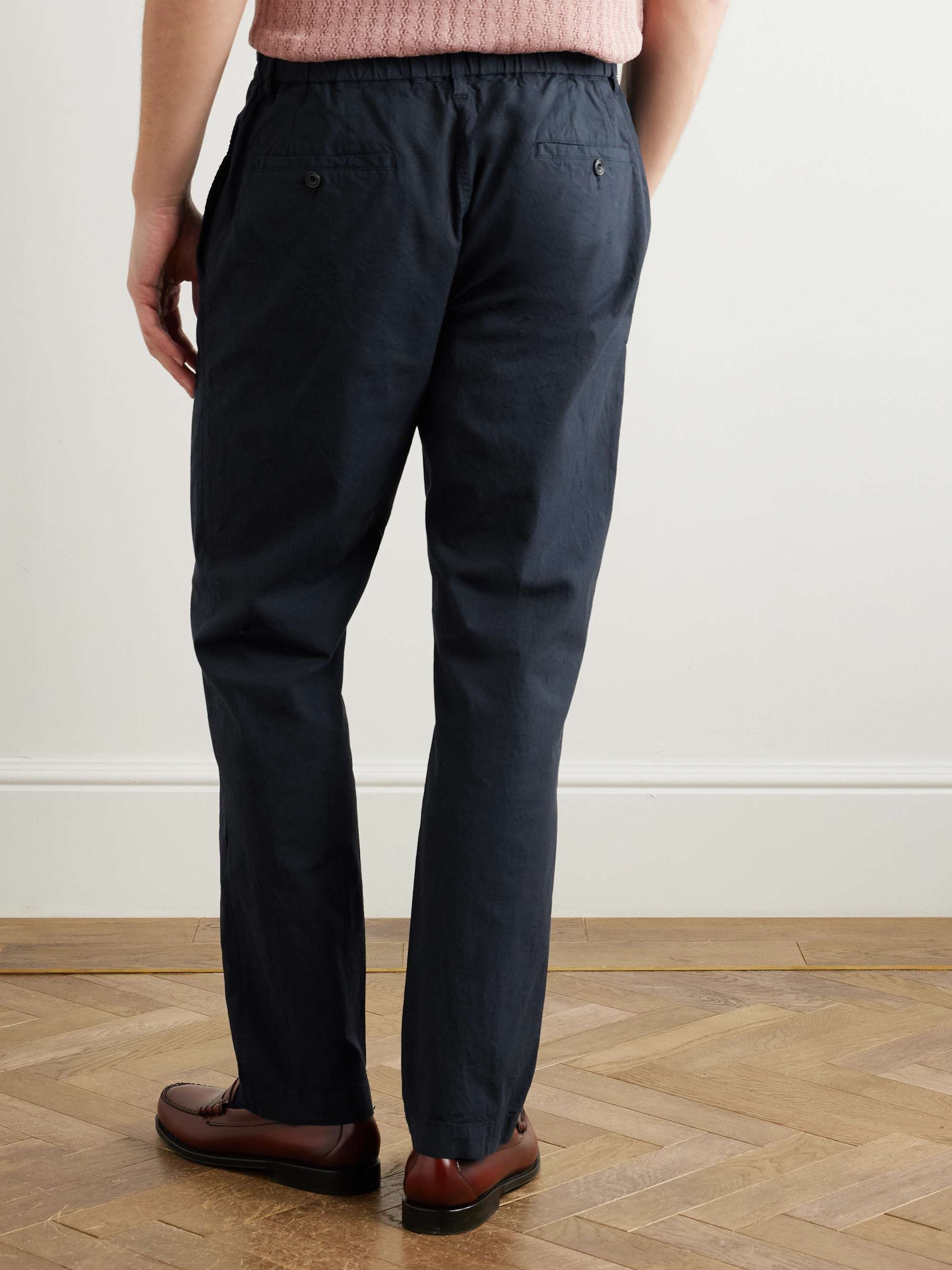 Tanker Straight-Leg Pleated Stretch-Cotton Drawstring Trousers view