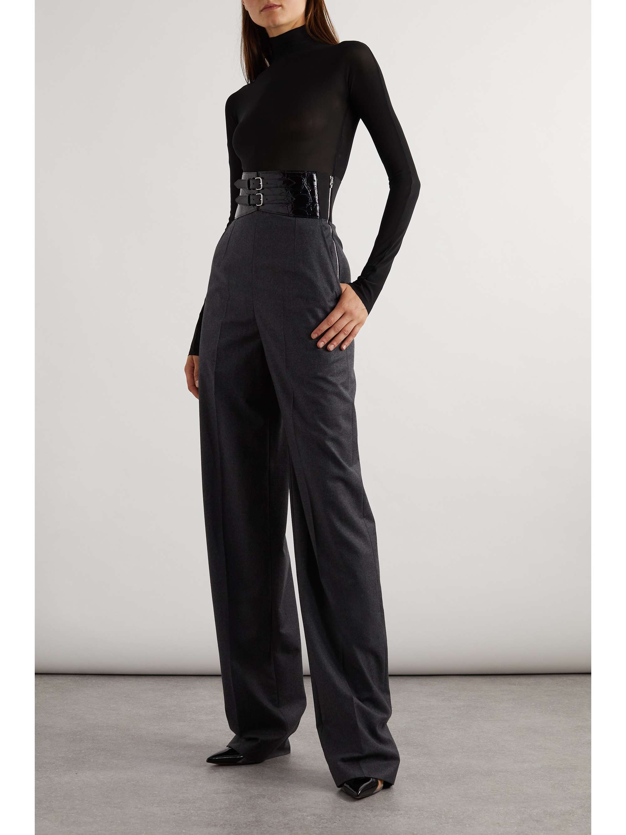 Archetypes belted wool-flannel wide-leg pants view
