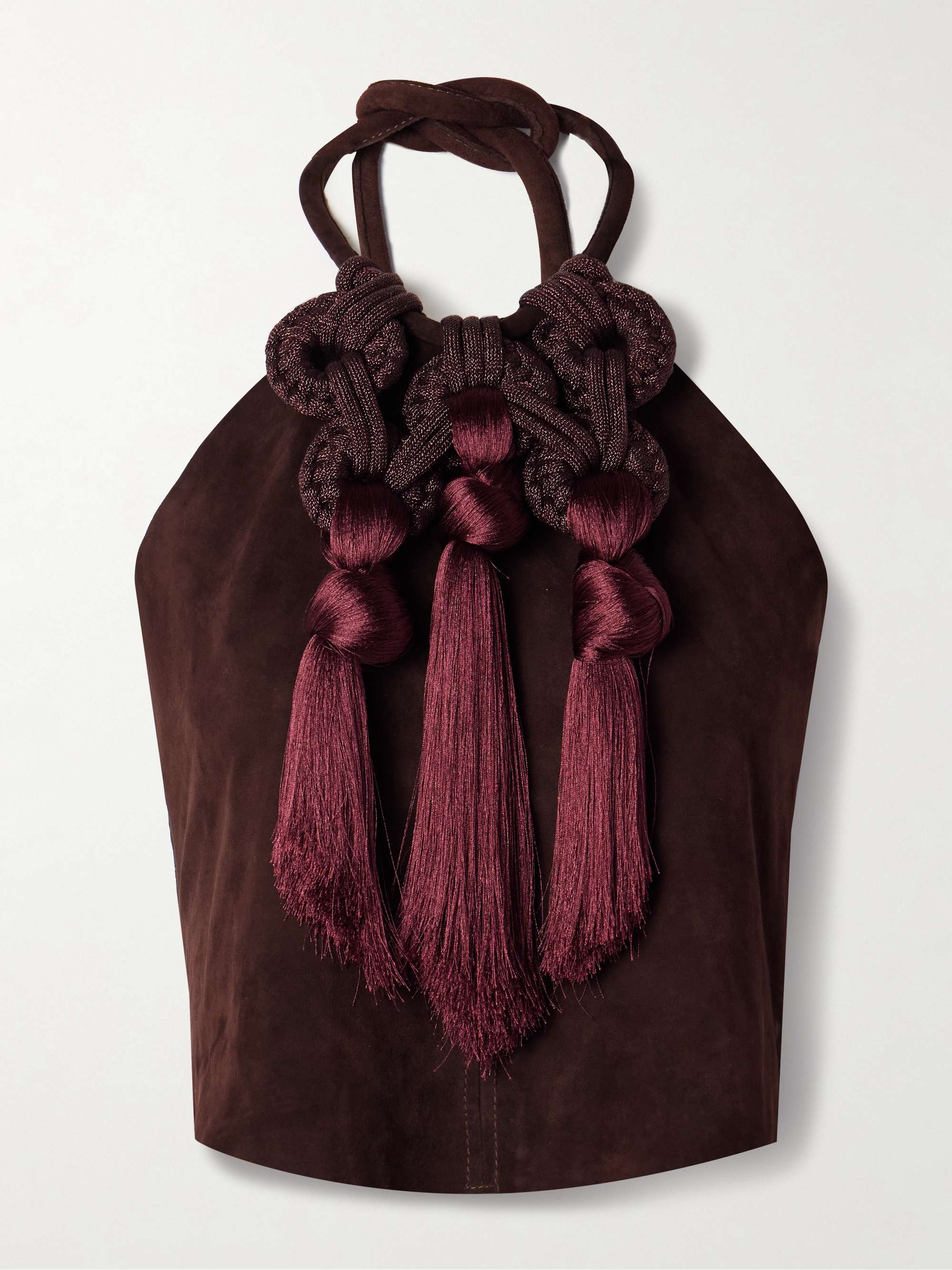 Kell cropped tasseled suede halterneck top view