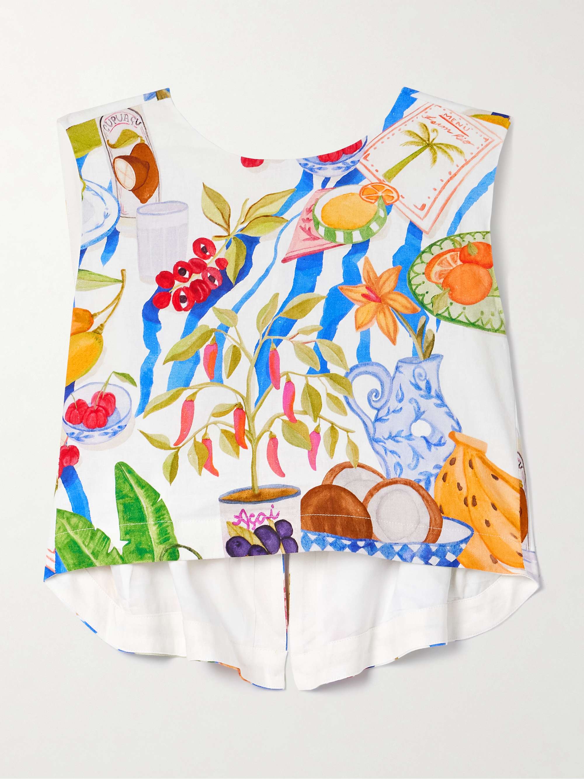 Cropped open-back printed linen-blend tank view