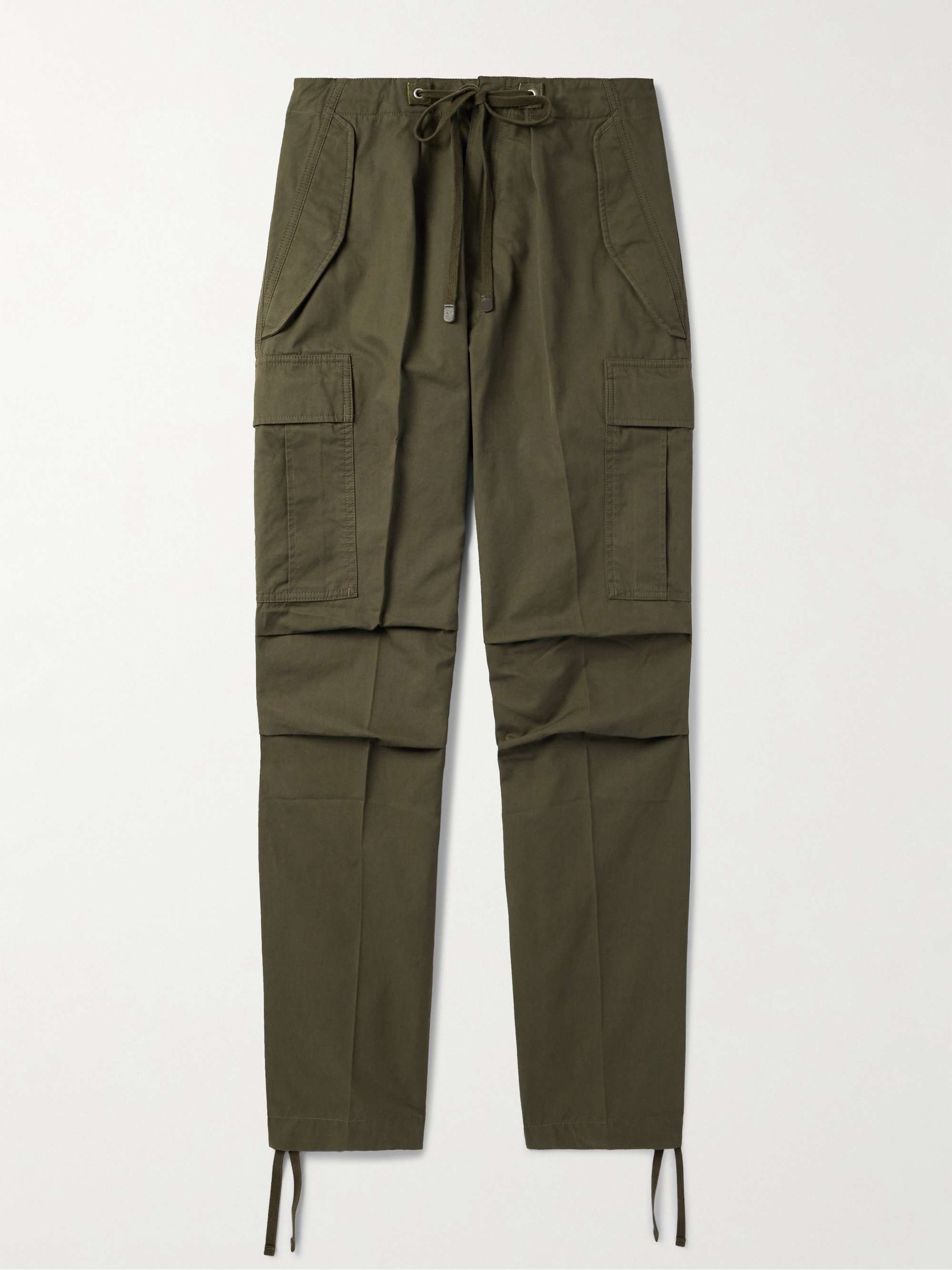 Straight-Leg Pleated Cotton-Twill Drawstring Cargo Trousers view