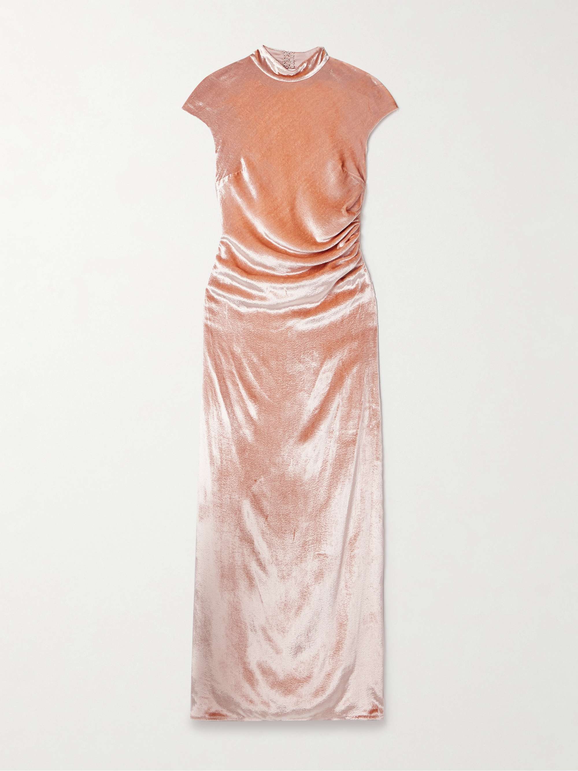 Tina open-back ruched velvet gown view
