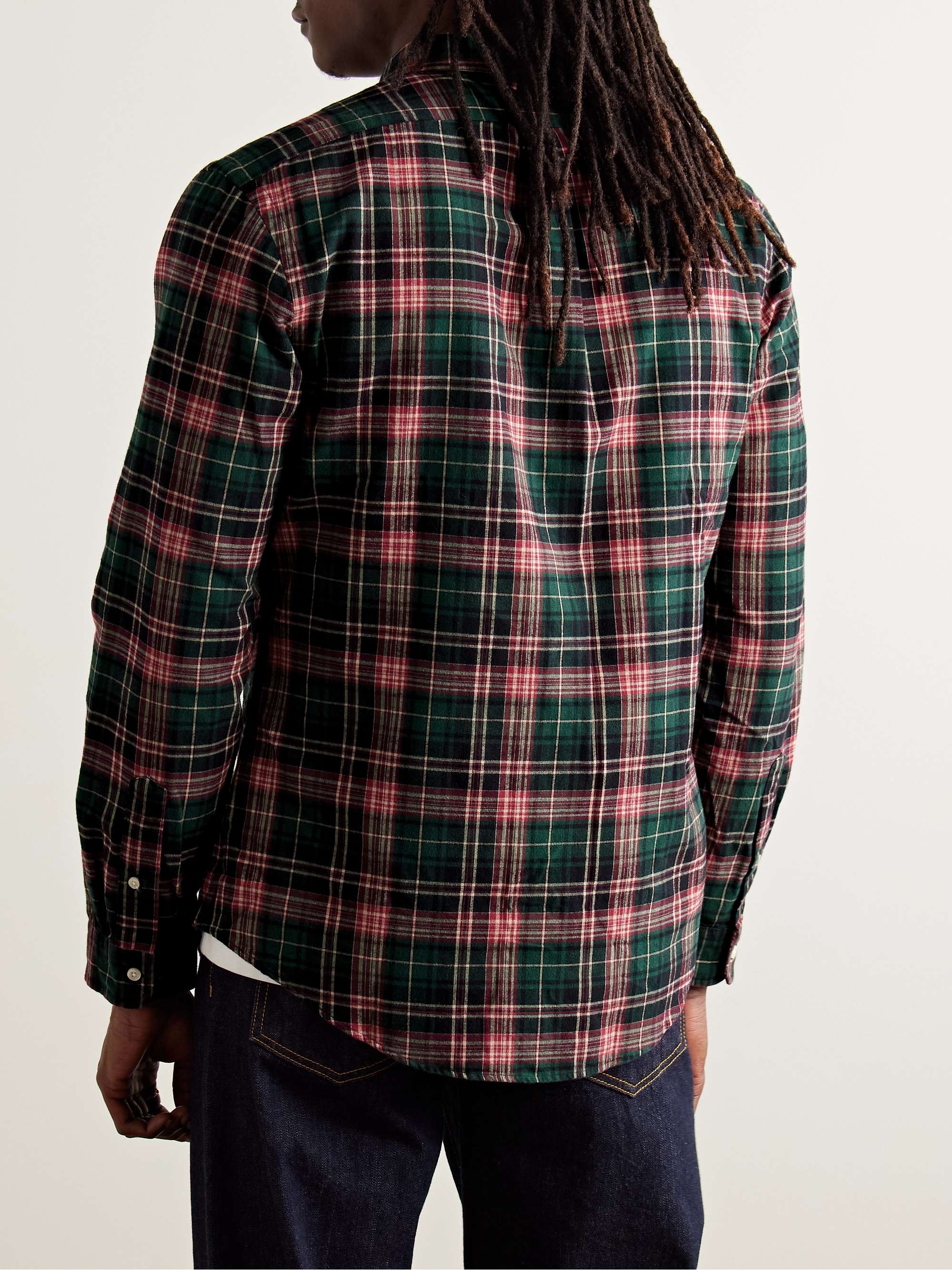 Slim-Fit Button-Down Collar Checked Cotton-Flannel Shirt view