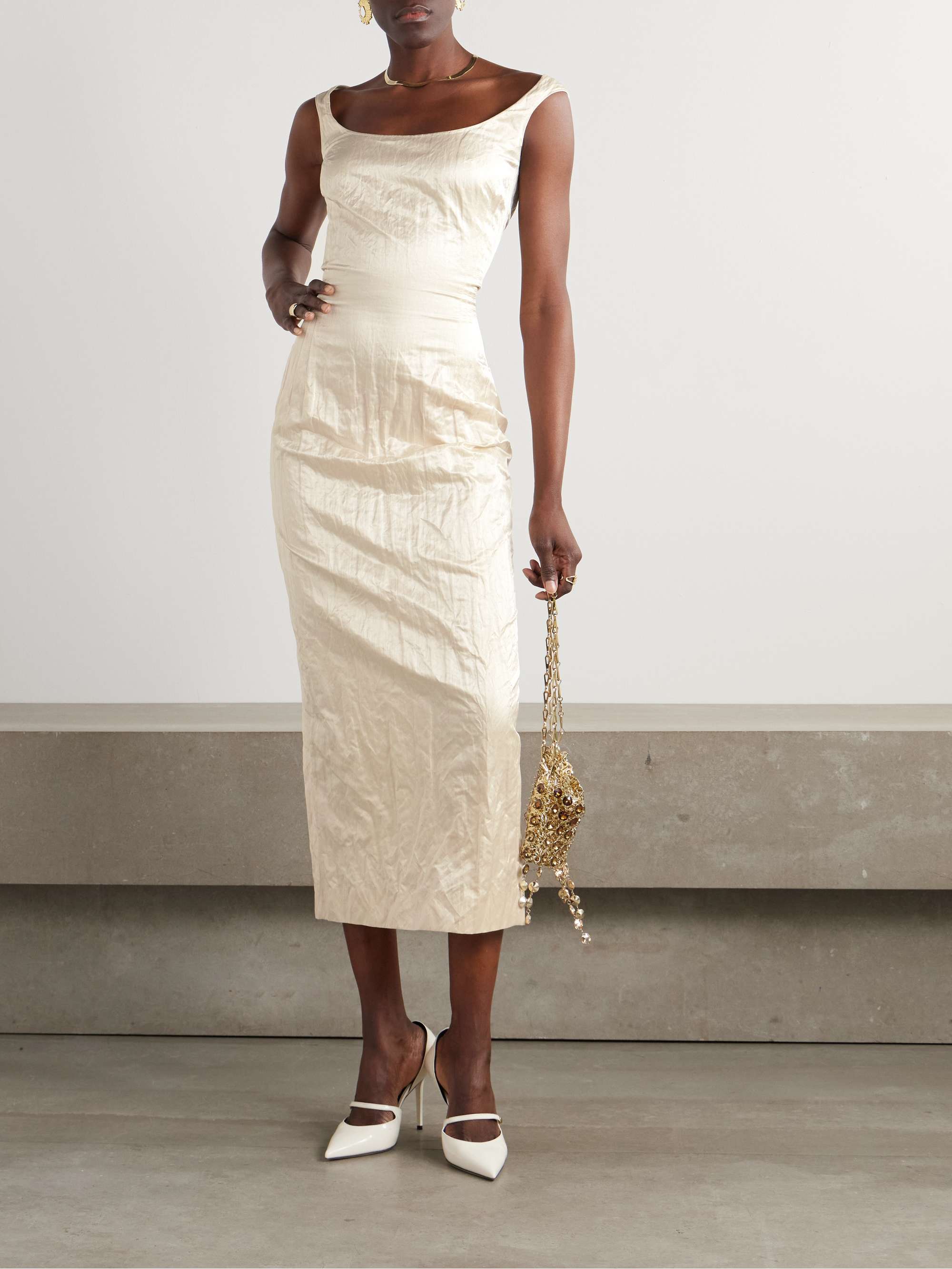 Crinkled cotton-blend midi dress view