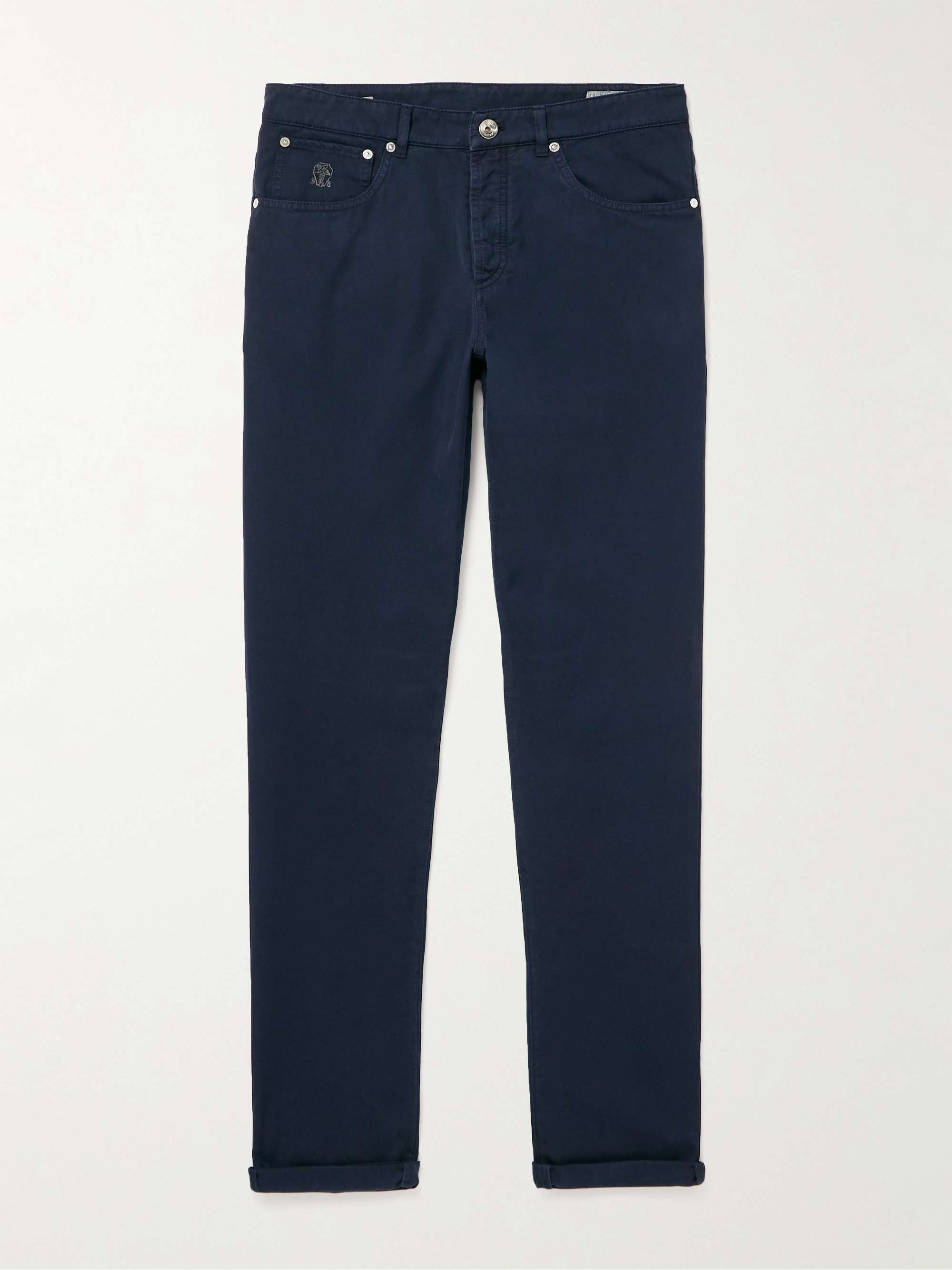 Straight-Leg Logo-Embroidered Cotton-Gabardine Trousers view