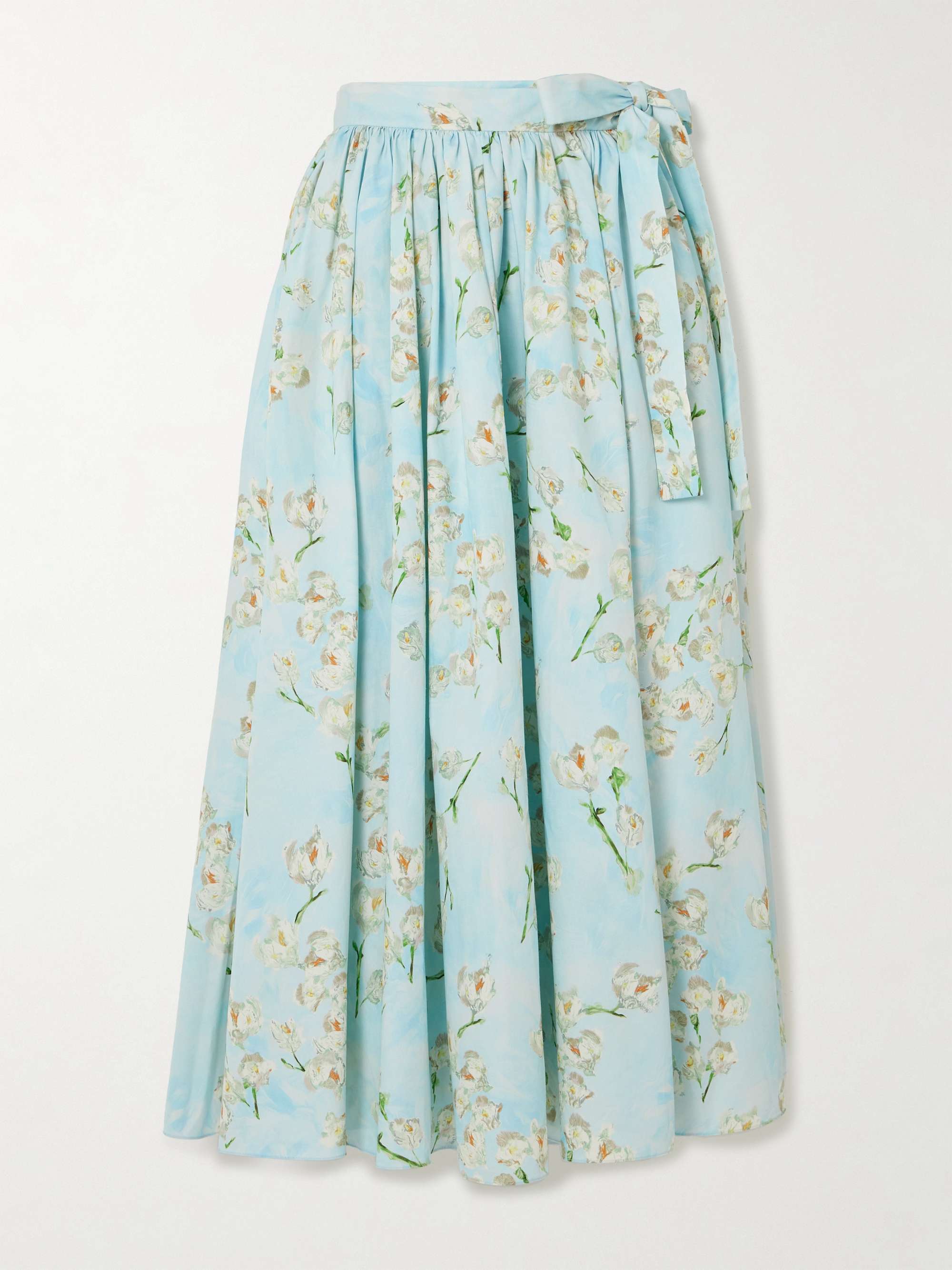 Evelyna pleated floral-print cotton-poplin midi wrap skirt view