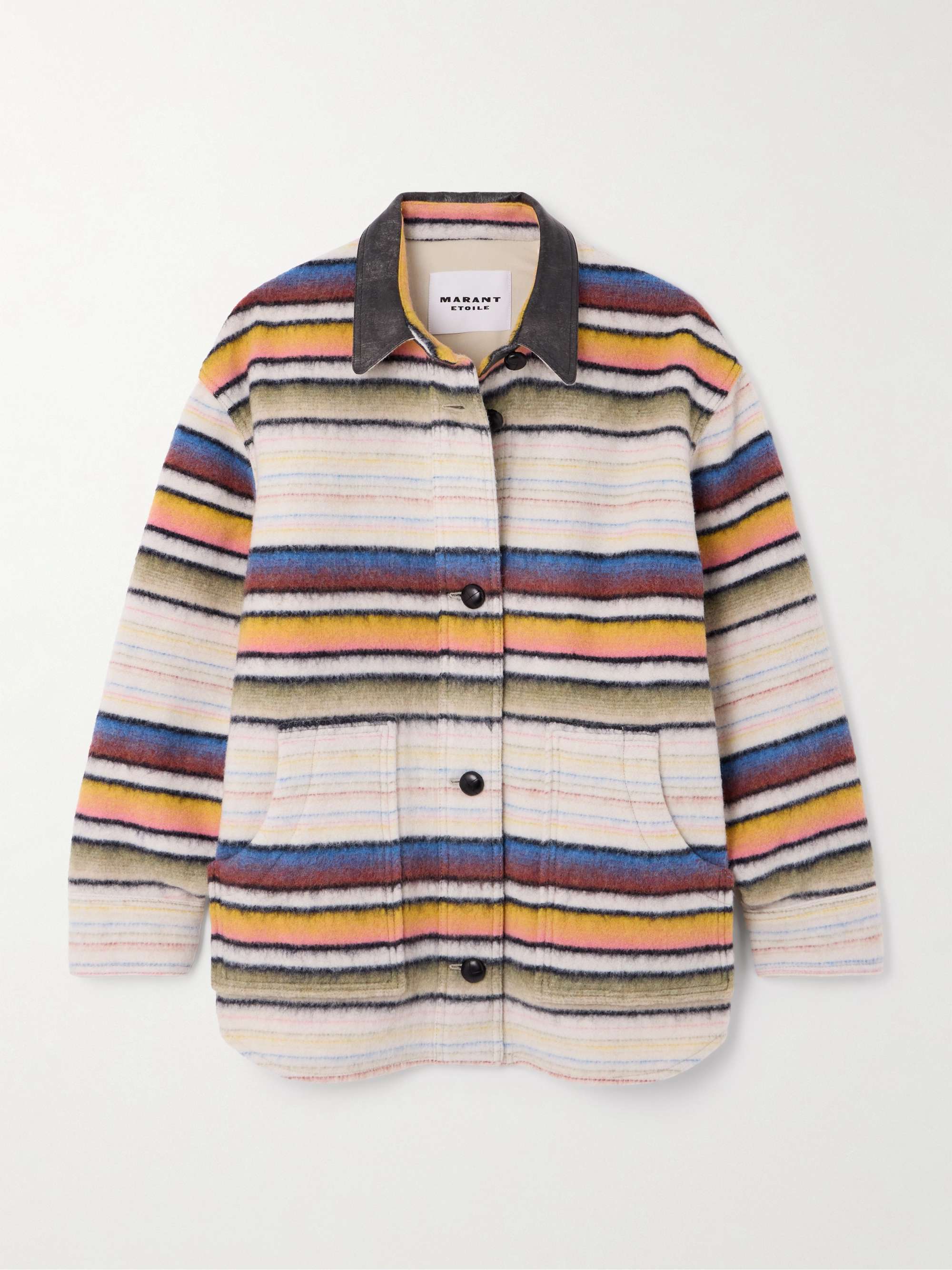 Dayvi oversized faux leather-trimmed striped brushed wool-blend jacket view