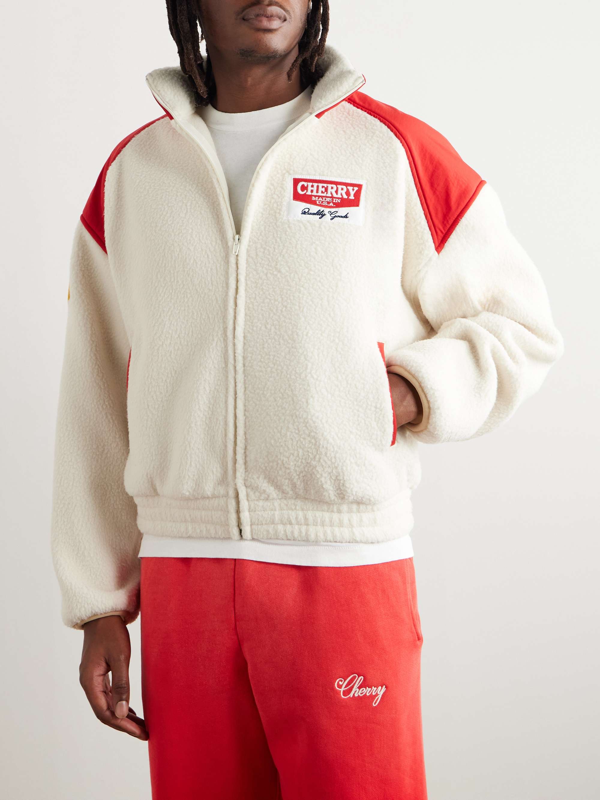 Shell-Trimmed Logo-Appliquéd Fleece Jacket view