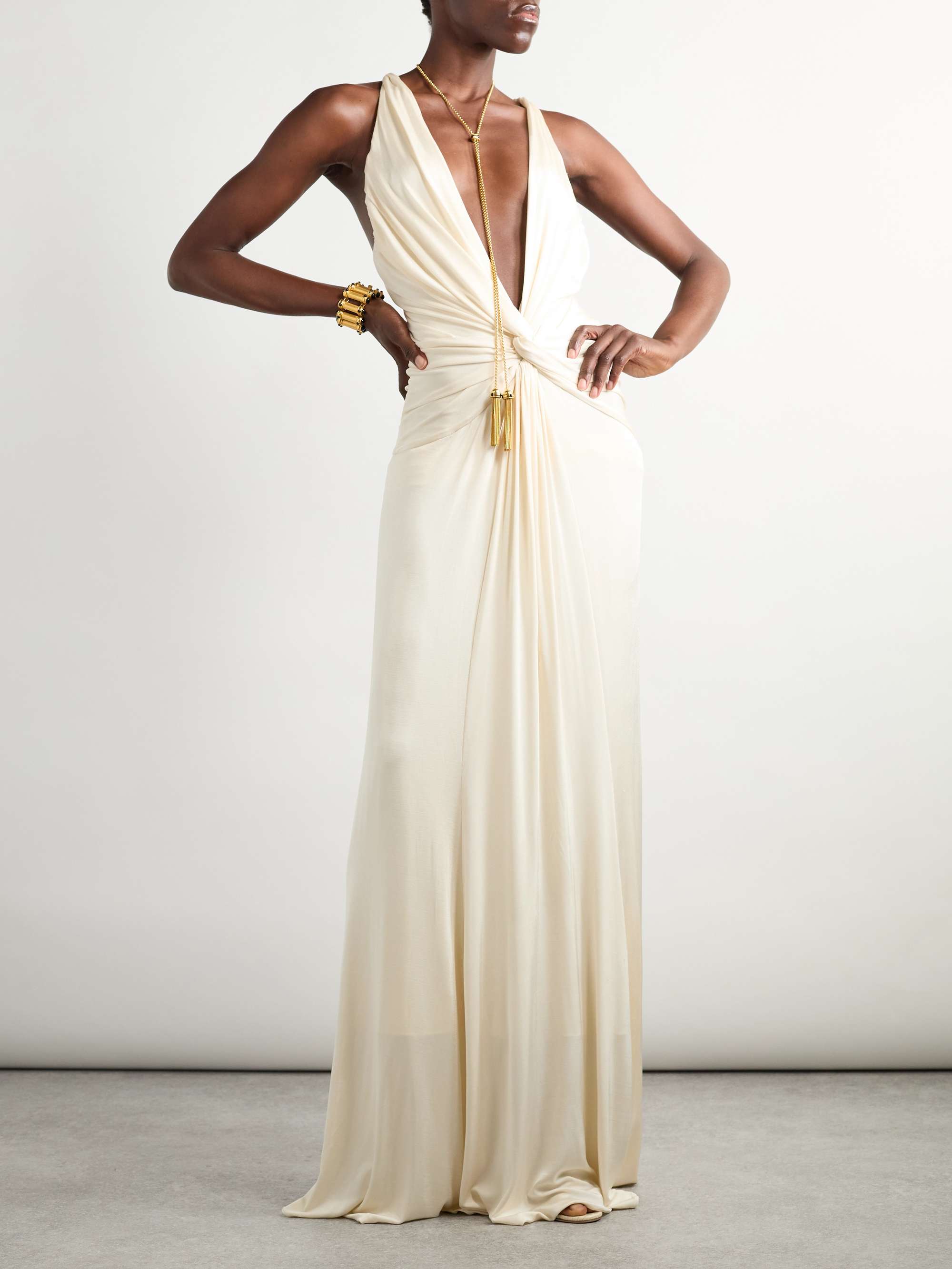 Open-back twist-front jersey gown view