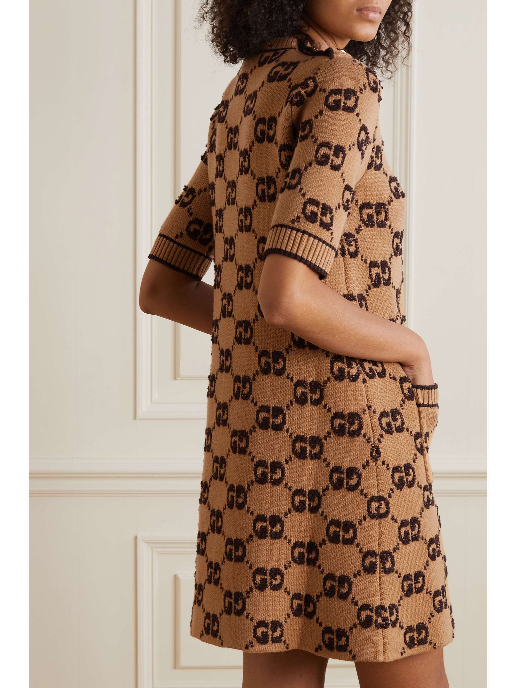 Embellished jacquard-knit wool dress view