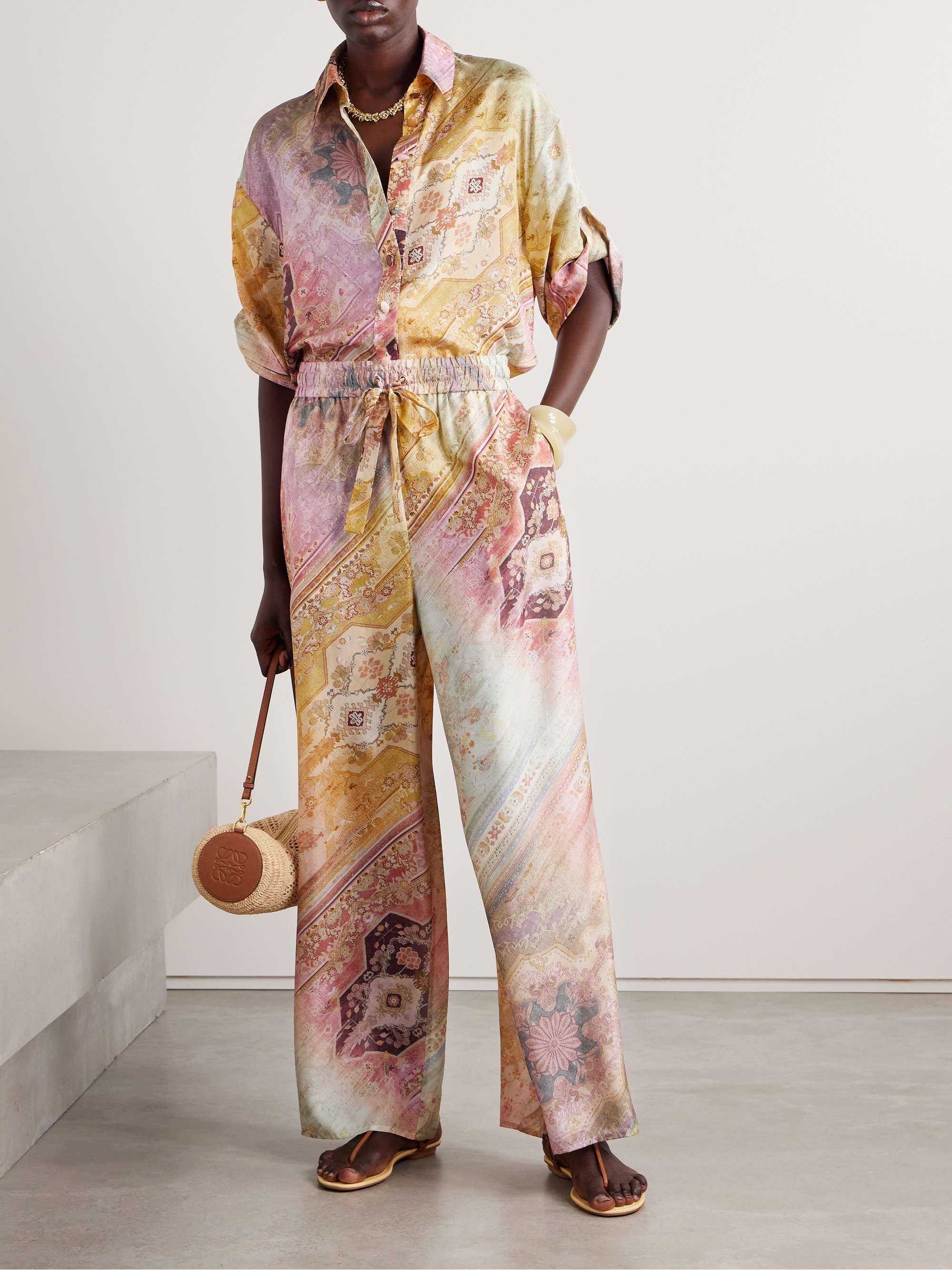 Tallow printed silk wide-leg pants view