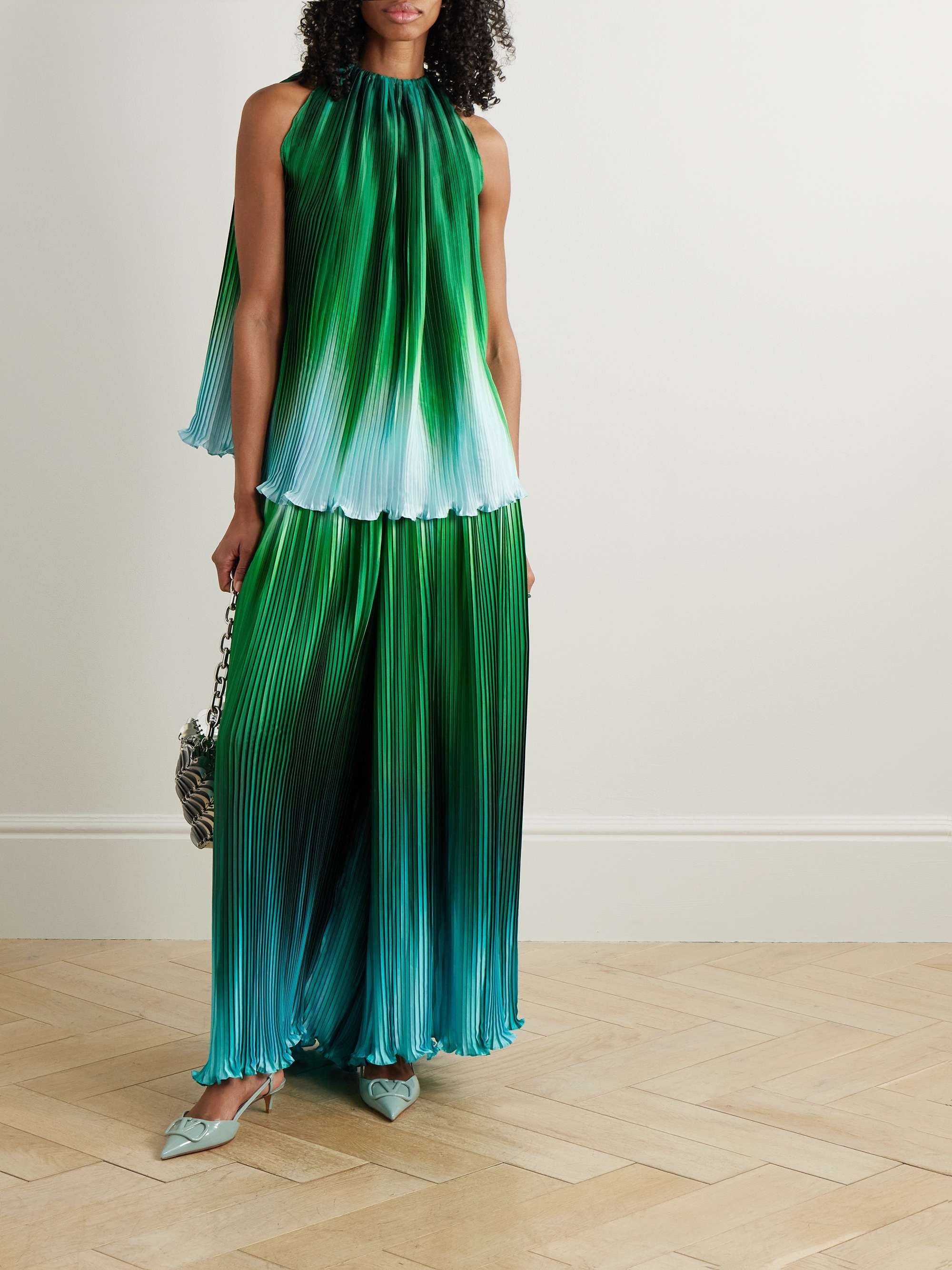 Ombré plissé-taffeta halterneck top view